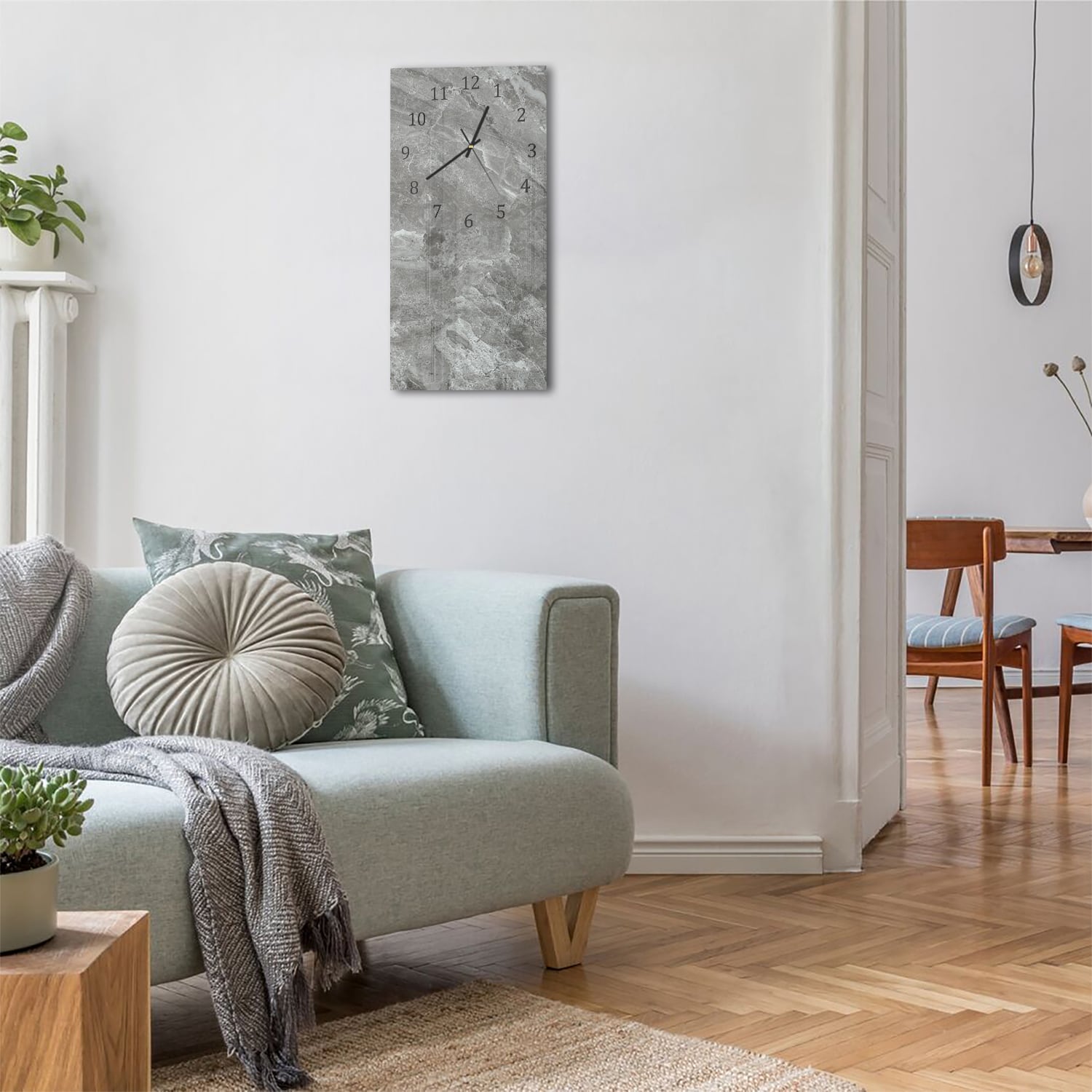 Wanduhr 30x60 - Silbergrauer Marmor