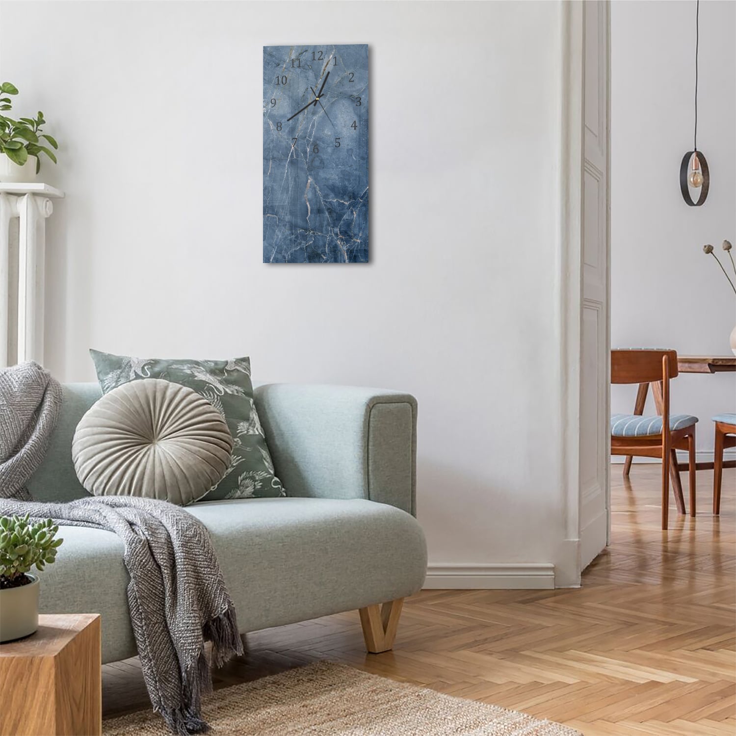Wanduhr 30x60 - Ozeanblauer Marmor