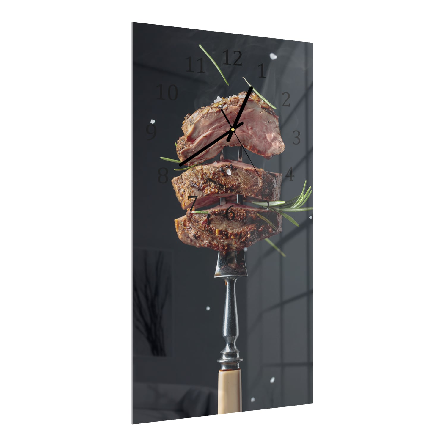 Wanduhr 30x60 - Steak auf Gabel