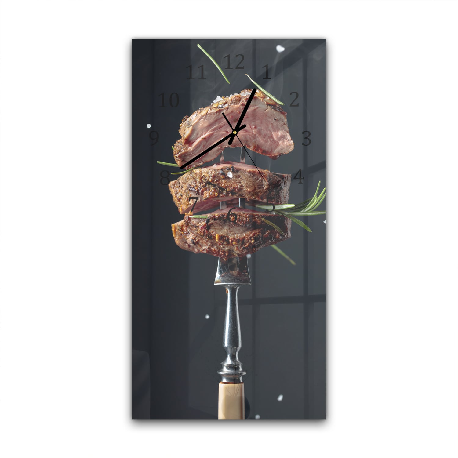 Wanduhr 30x60 - Steak auf Gabel