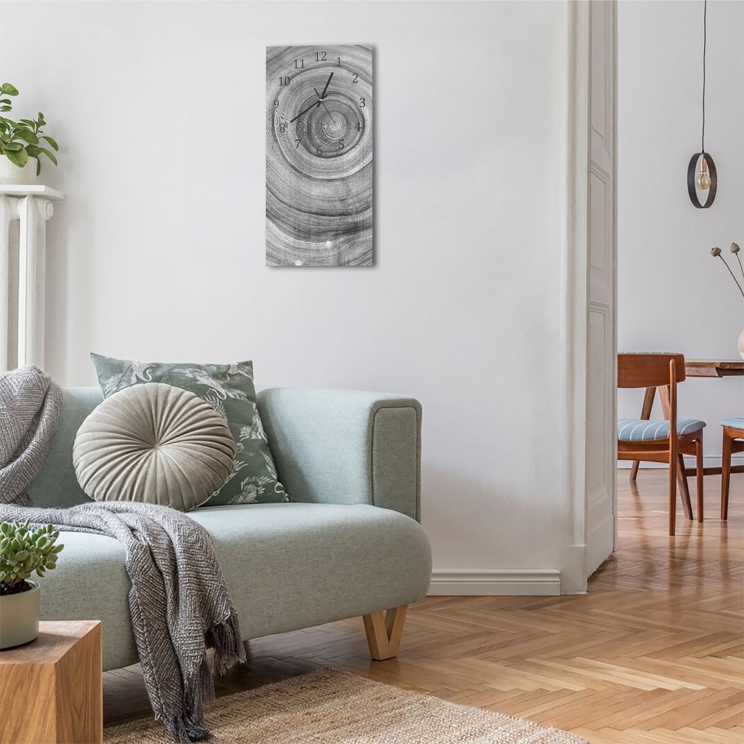 Wanduhr 30x60 - Schwarz-weiße Baumringe