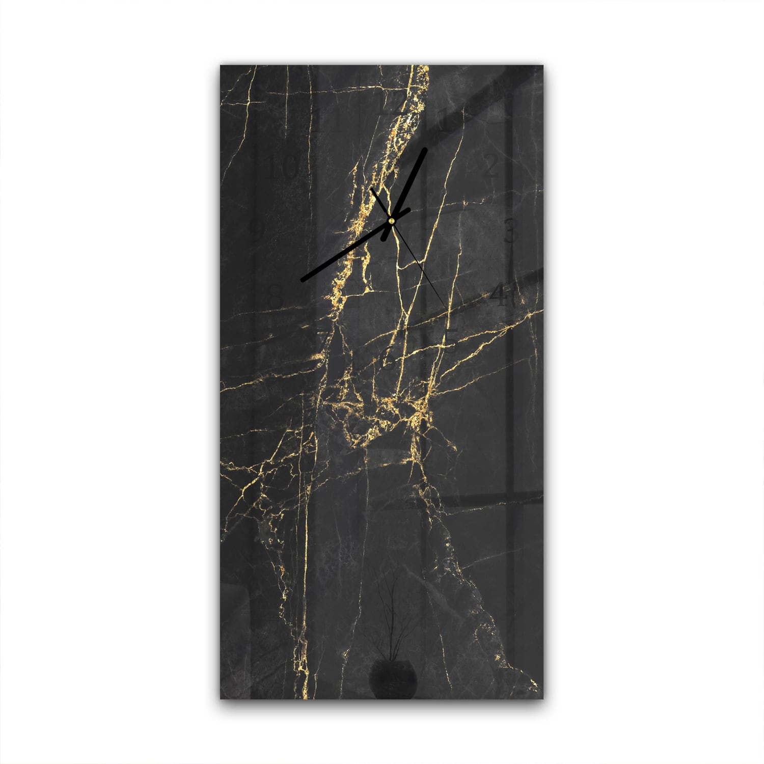 Wanduhr 30x60 - Eleganter Schwarz-Gold-Marmor