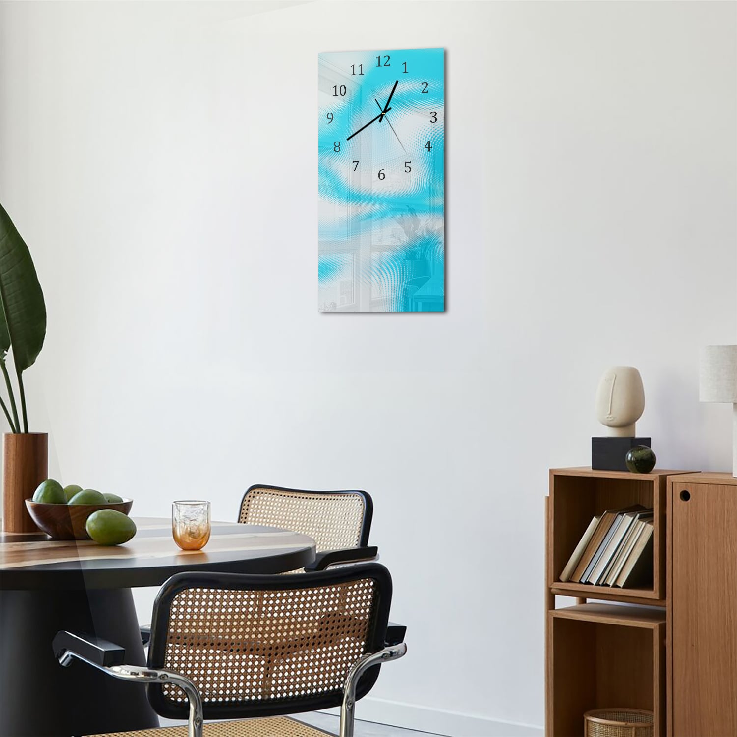 Wanduhr 30x60 - Blau-Weiße Abstraktion