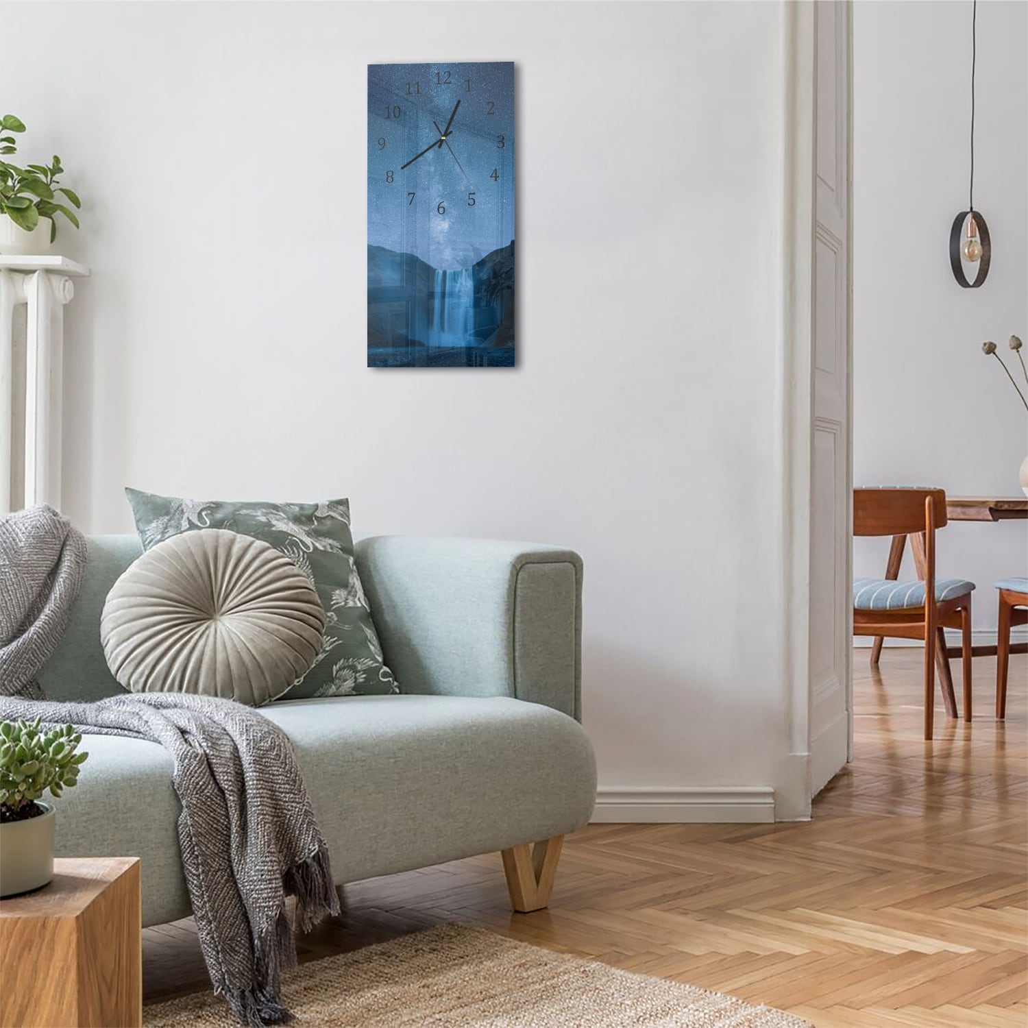 Wanduhr 30x60 - Wasserfall unter der Milchstraße