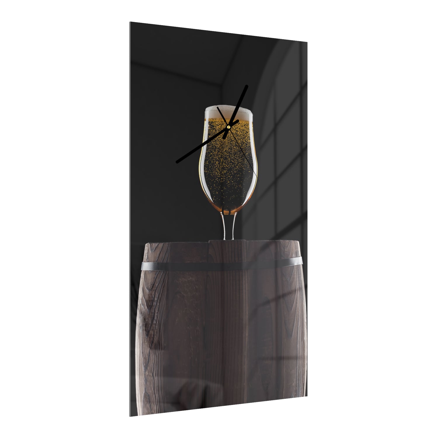 Wanduhr 30x60 - Bierglas auf Holzfass