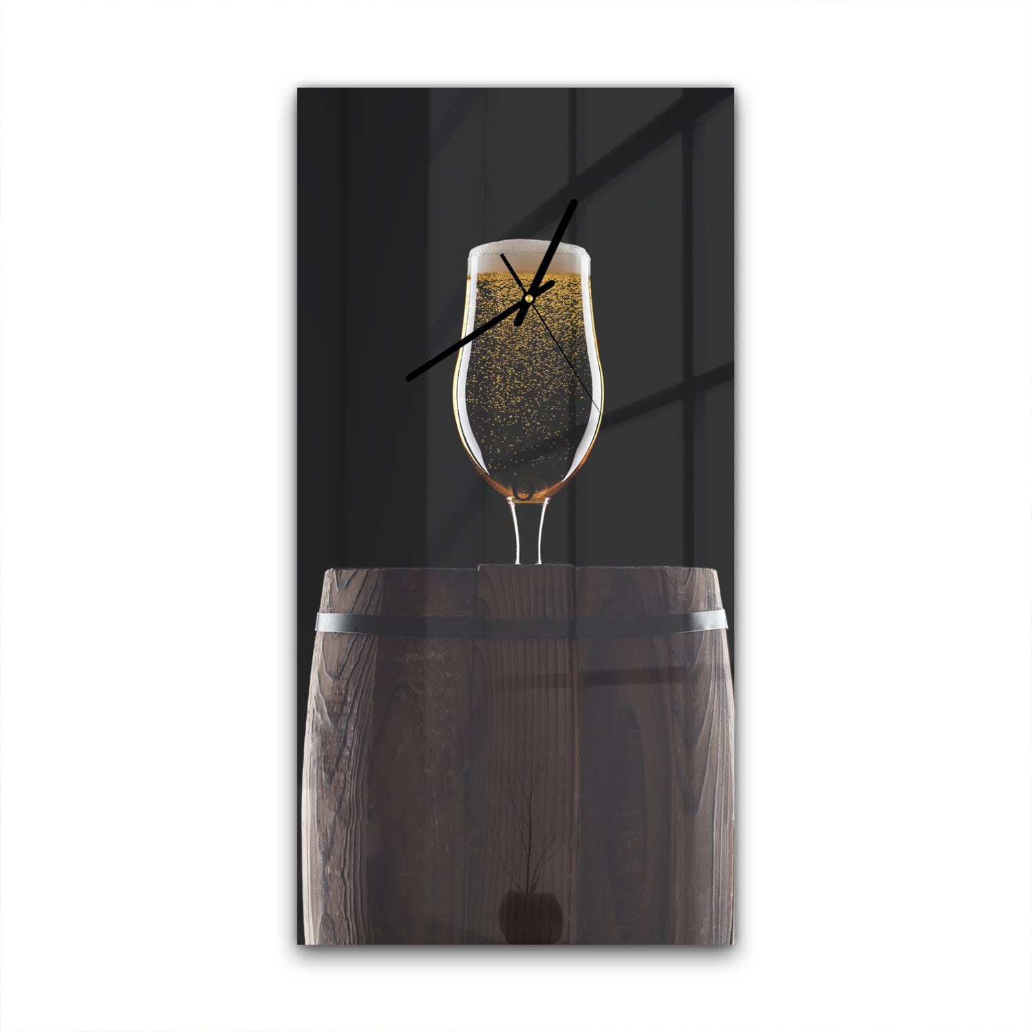 Wanduhr 30x60 - Bierglas auf Holzfass