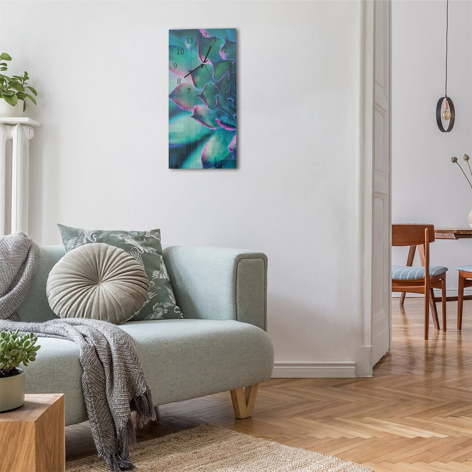 Wanduhr 30x60 - Bunte Sukkulente