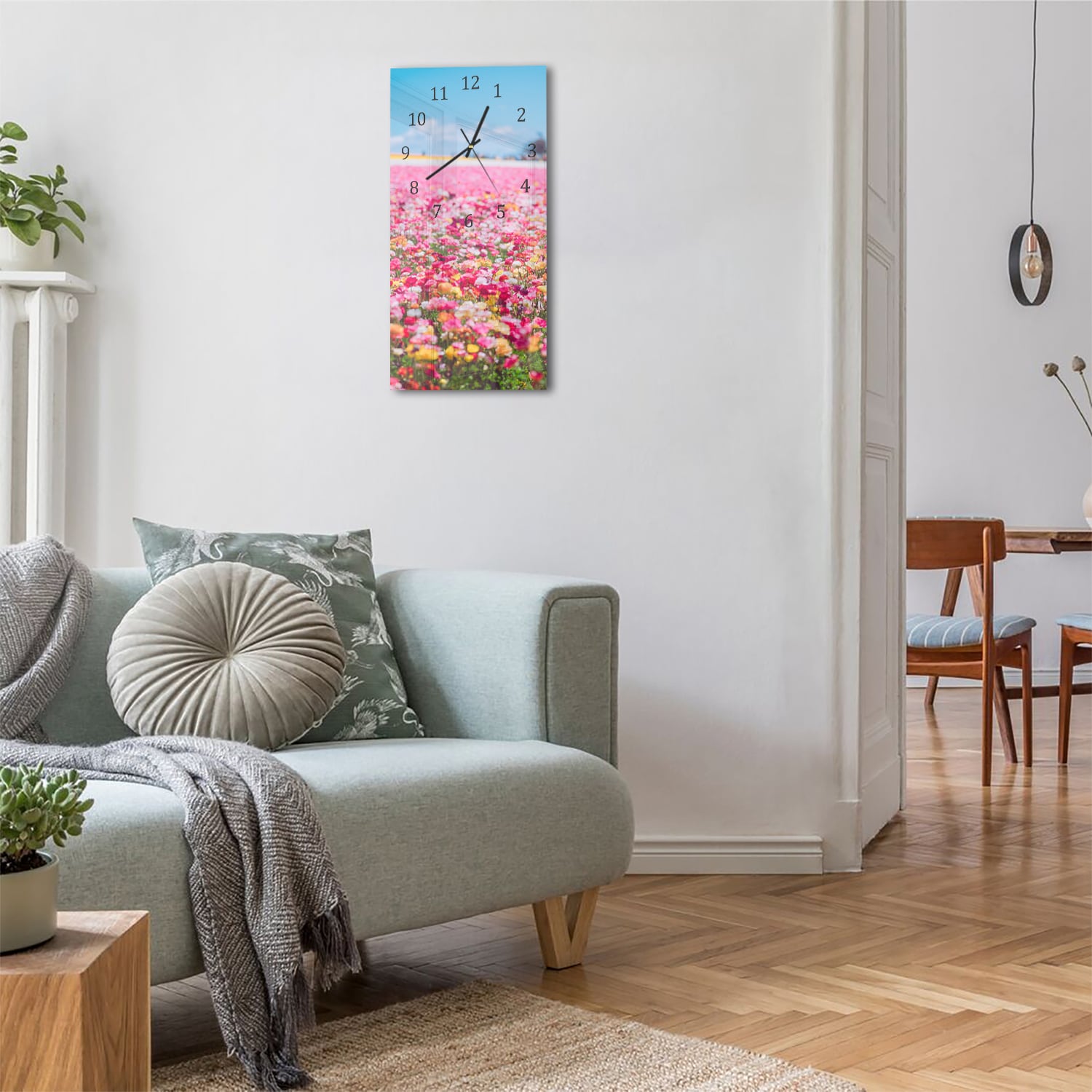 Wanduhr 30x60 - Meer aus Blumen