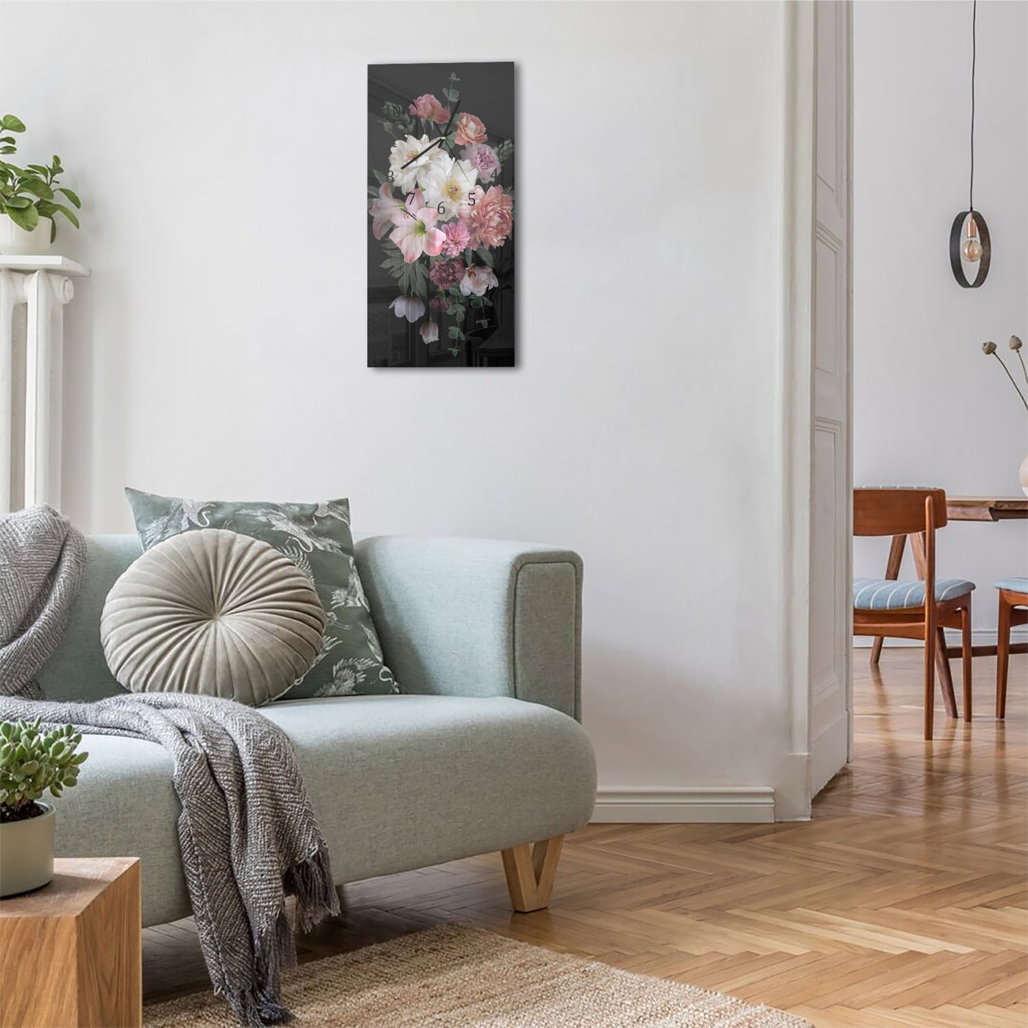 Wanduhr 30x60 - Blumenstrauß im Dunkeln