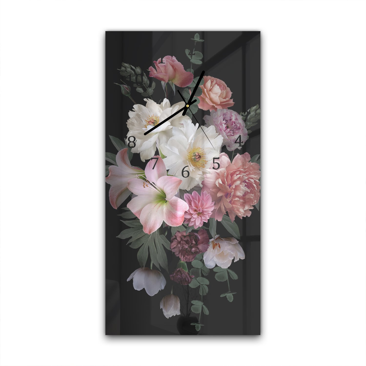 Wanduhr 30x60 - Blumenstrauß im Dunkeln