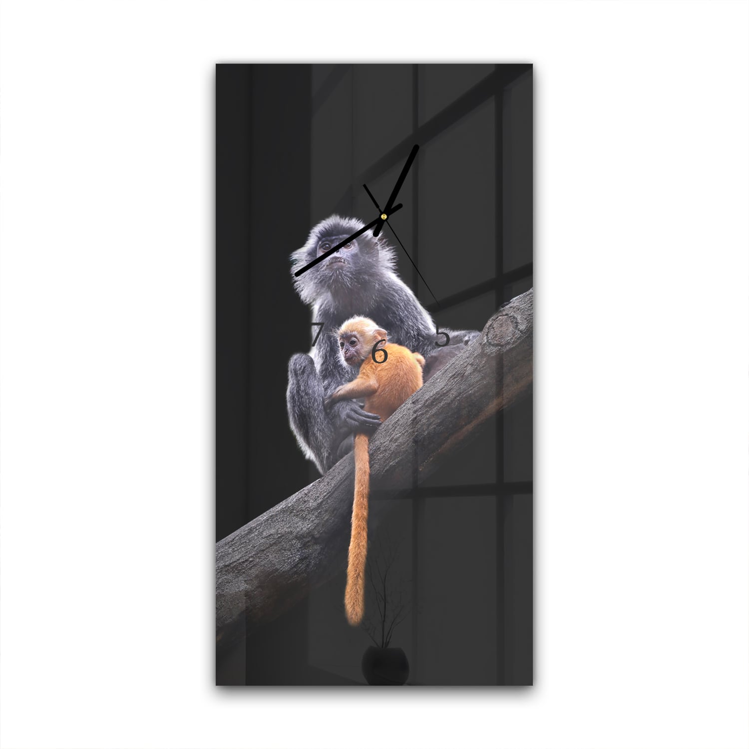 Wanduhr 30x60 - Affen im Baum