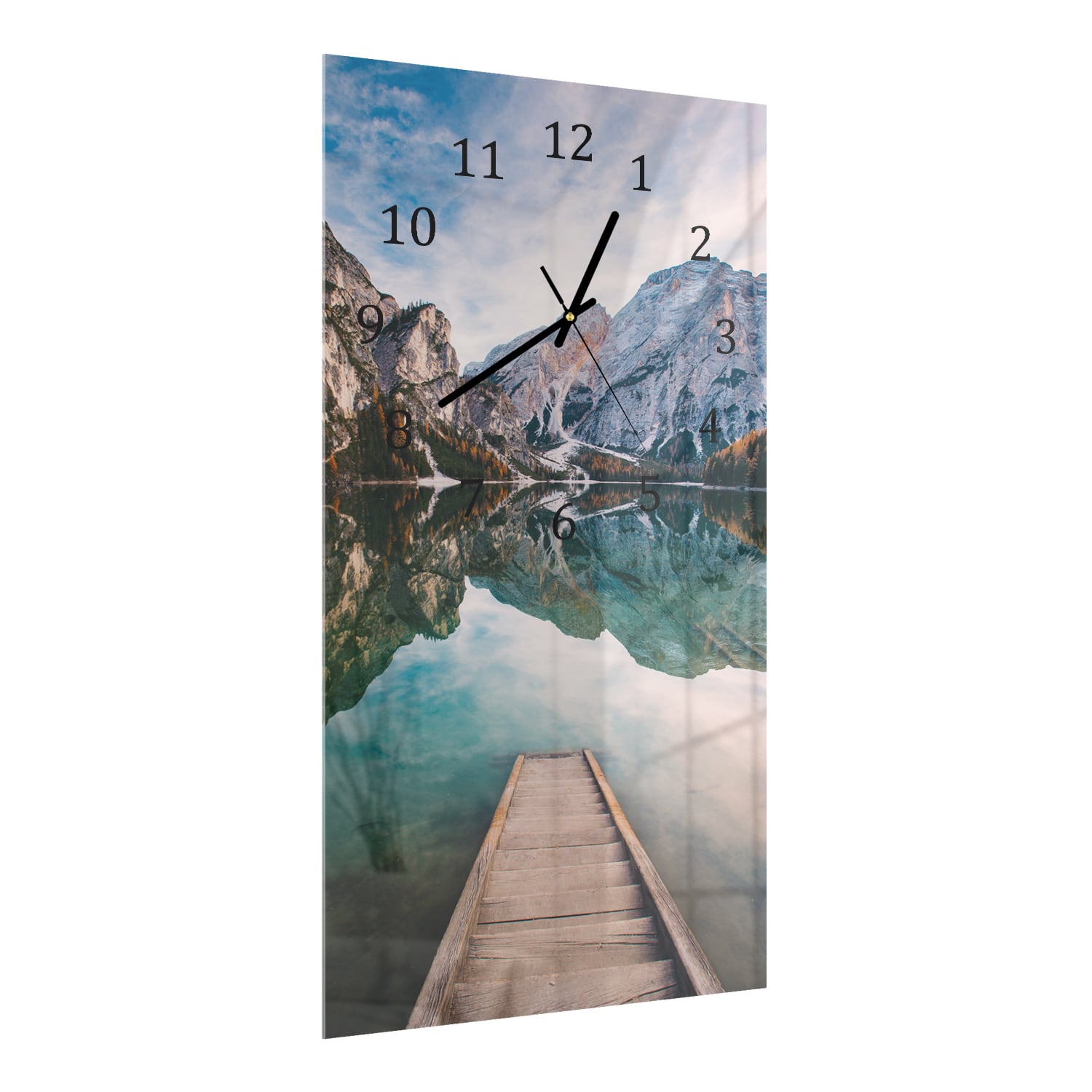 Wanduhr 30x60 - Steg am Bergsee