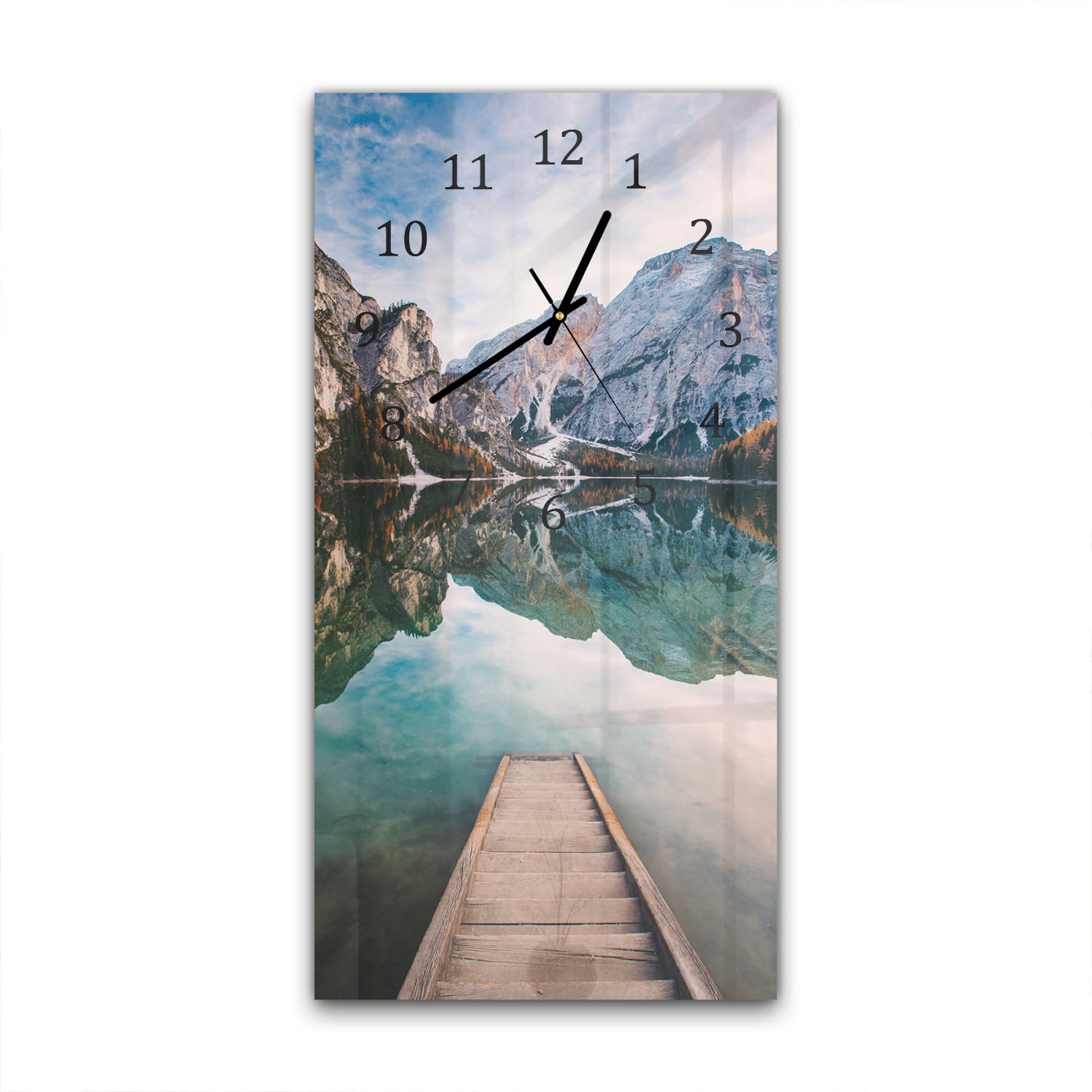 Wanduhr 30x60 - Steg am Bergsee