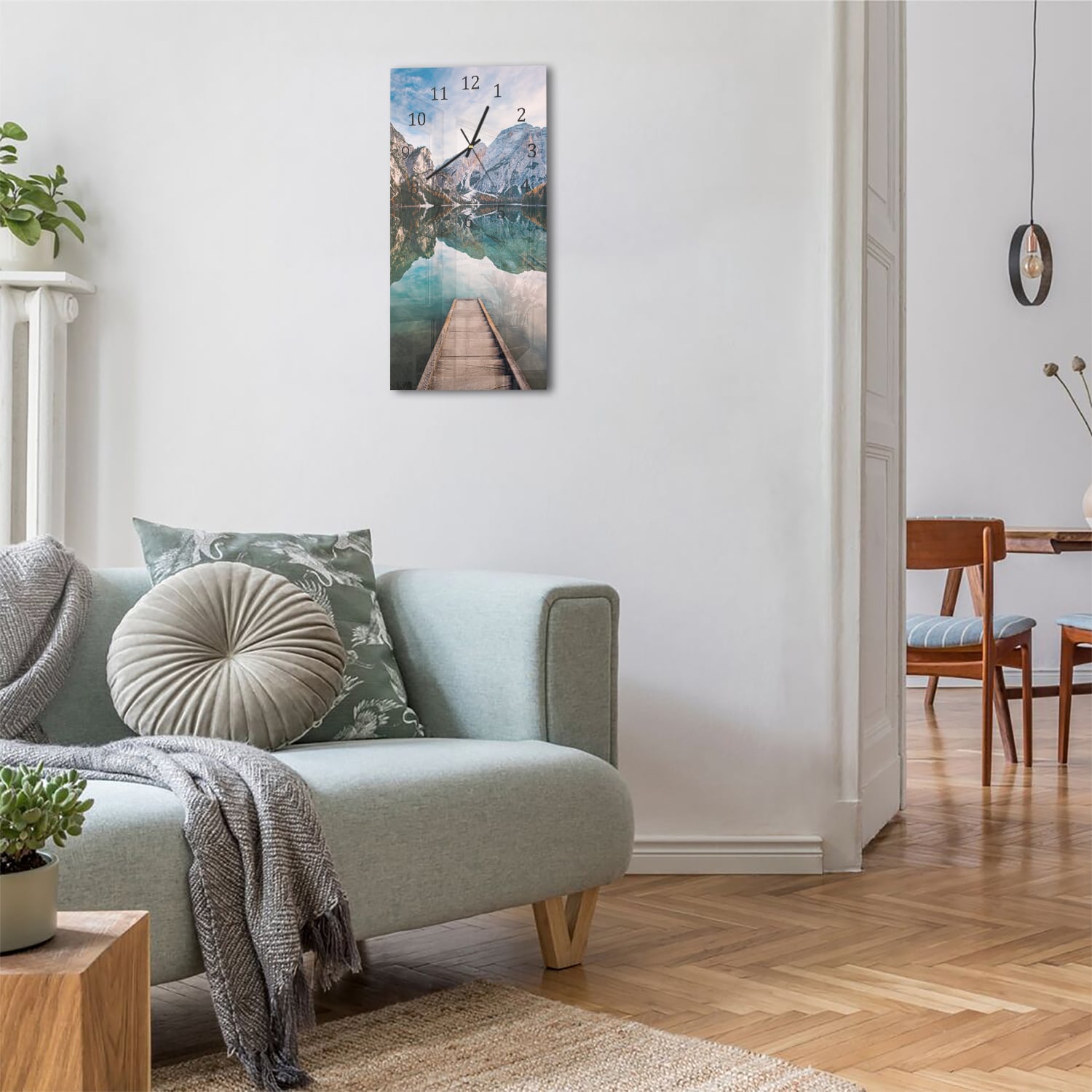 Wanduhr 30x60 - Steg am Bergsee