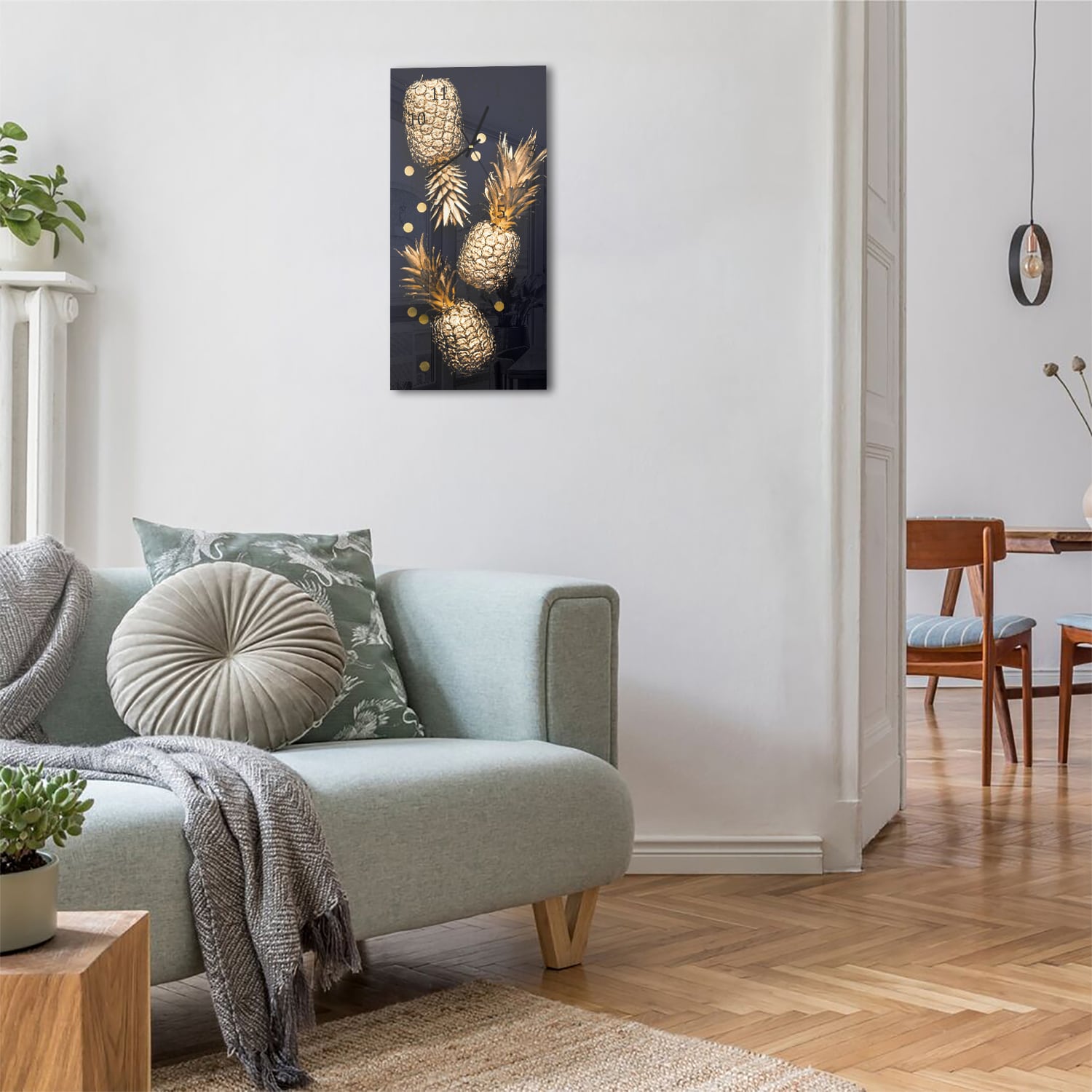 Wanduhr 30x60 - Goldene Ananas