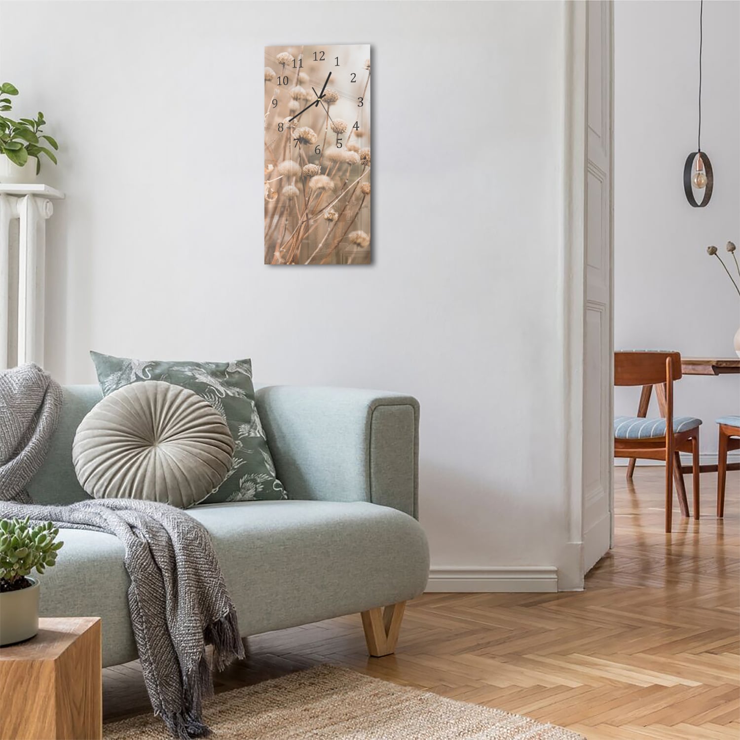 Wanduhr 30x60 - Winterliche Trockenblumen