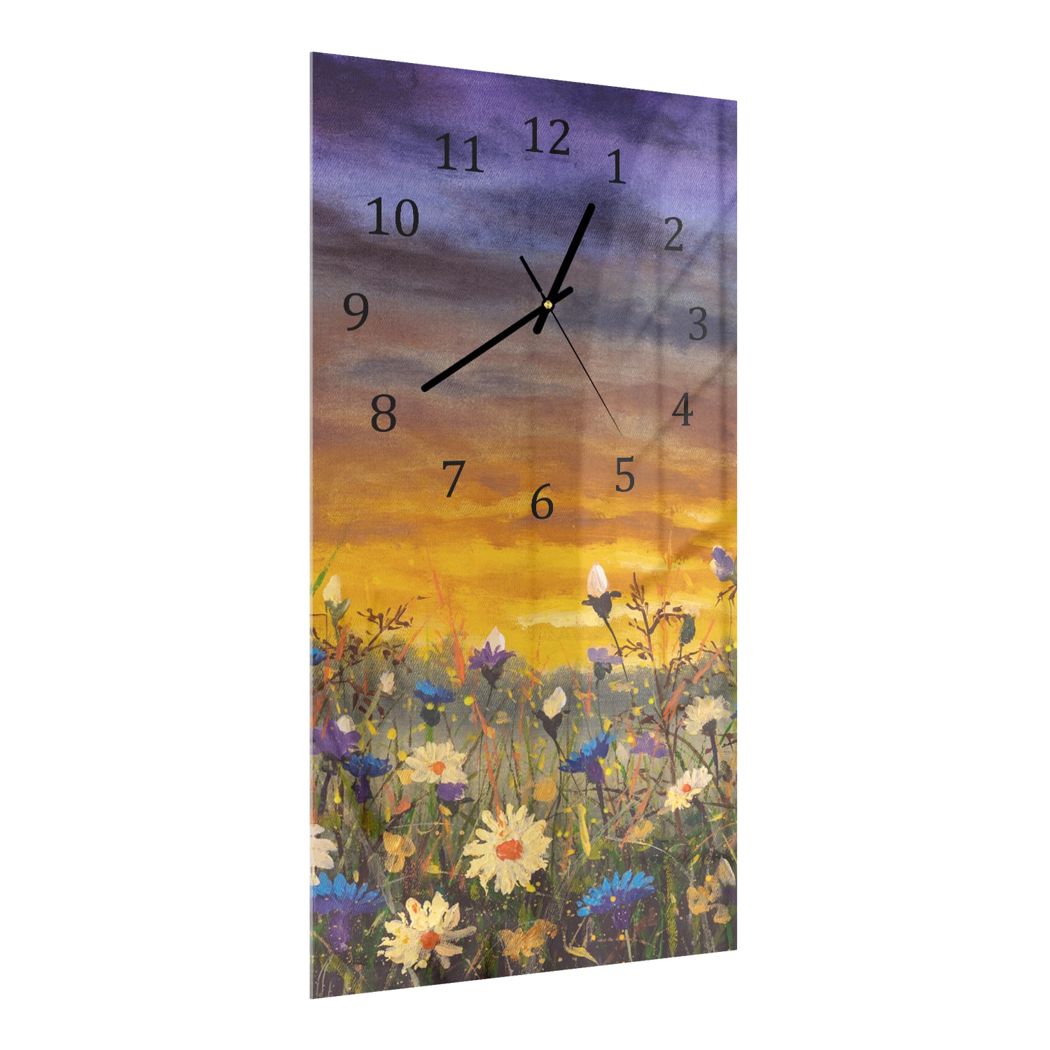 Wanduhr 30x60 - Gezeichnetes Blumenfeld