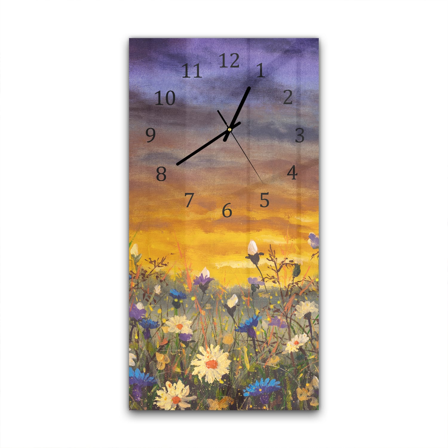 Wanduhr 30x60 - Gezeichnetes Blumenfeld