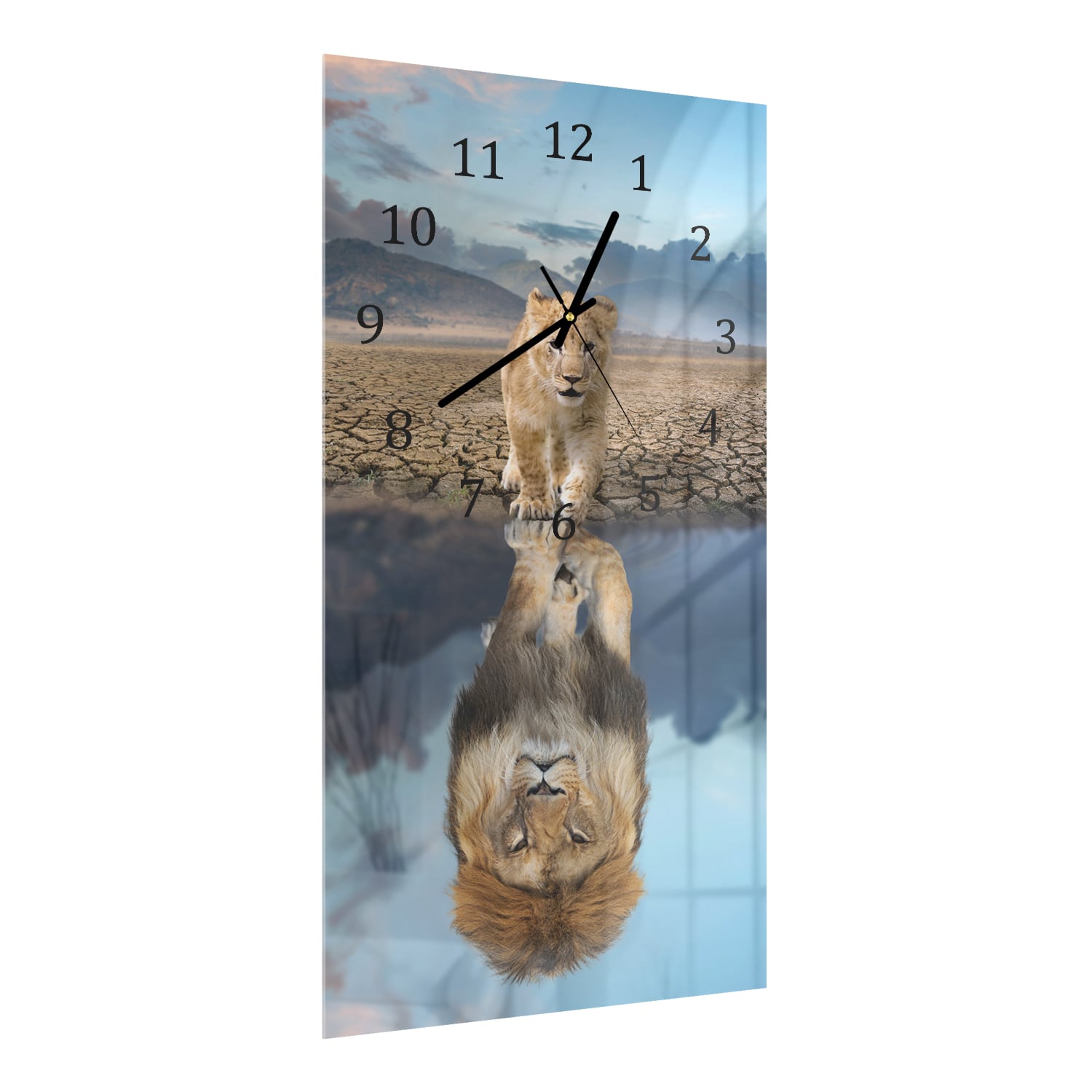 Wanduhr 30x60 - Löwenjunges und erwachsener Löwe