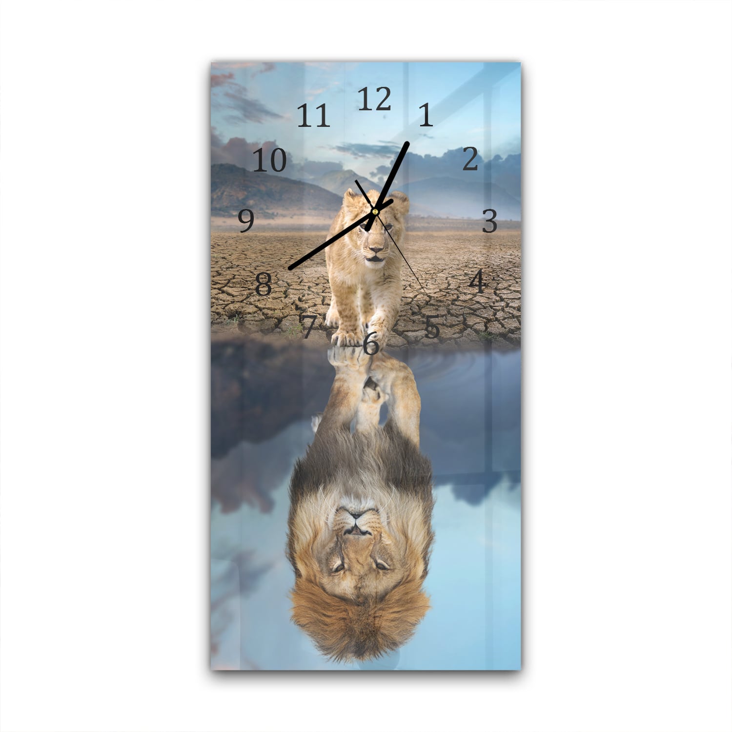 Wanduhr 30x60 - Löwenjunges und erwachsener Löwe