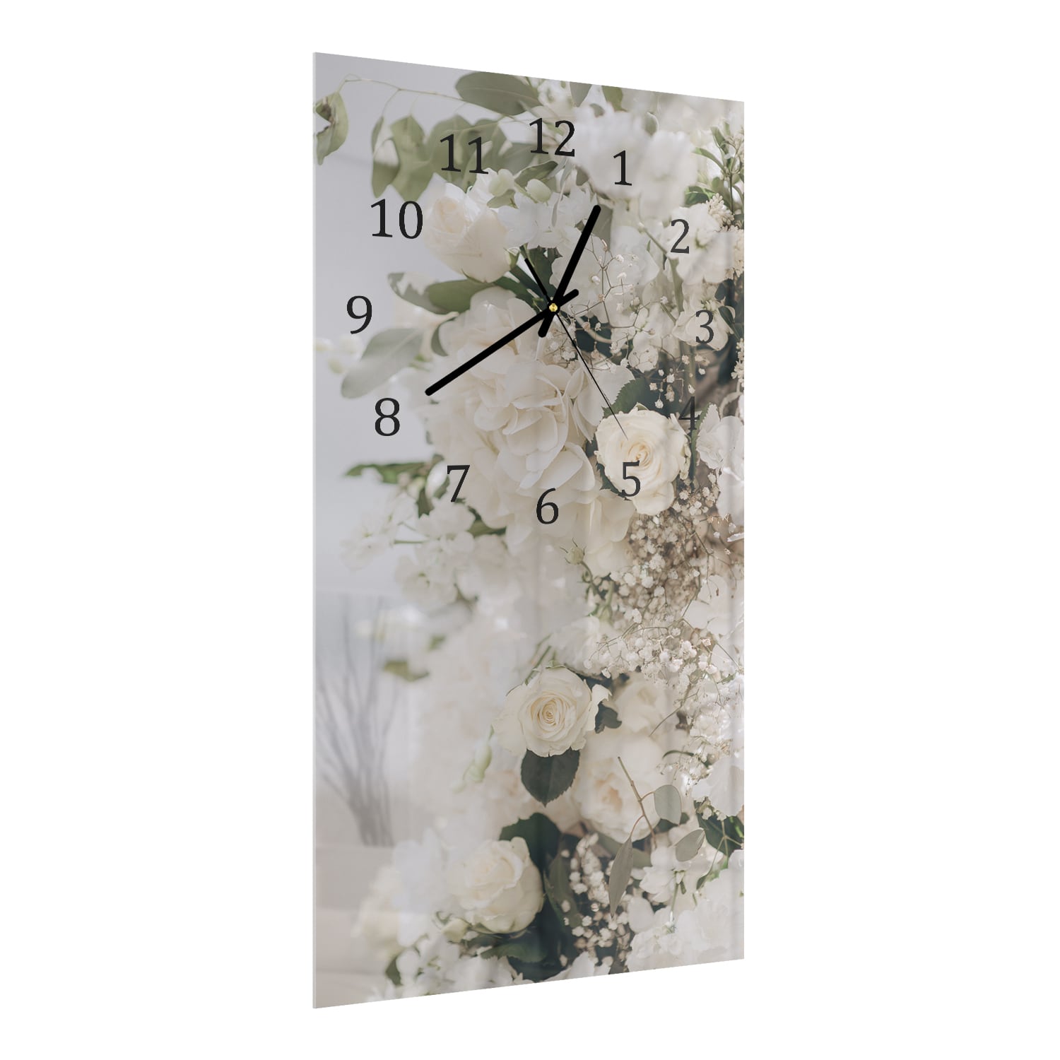 Wanduhr 30x60 - Weiße Blumen-Deko