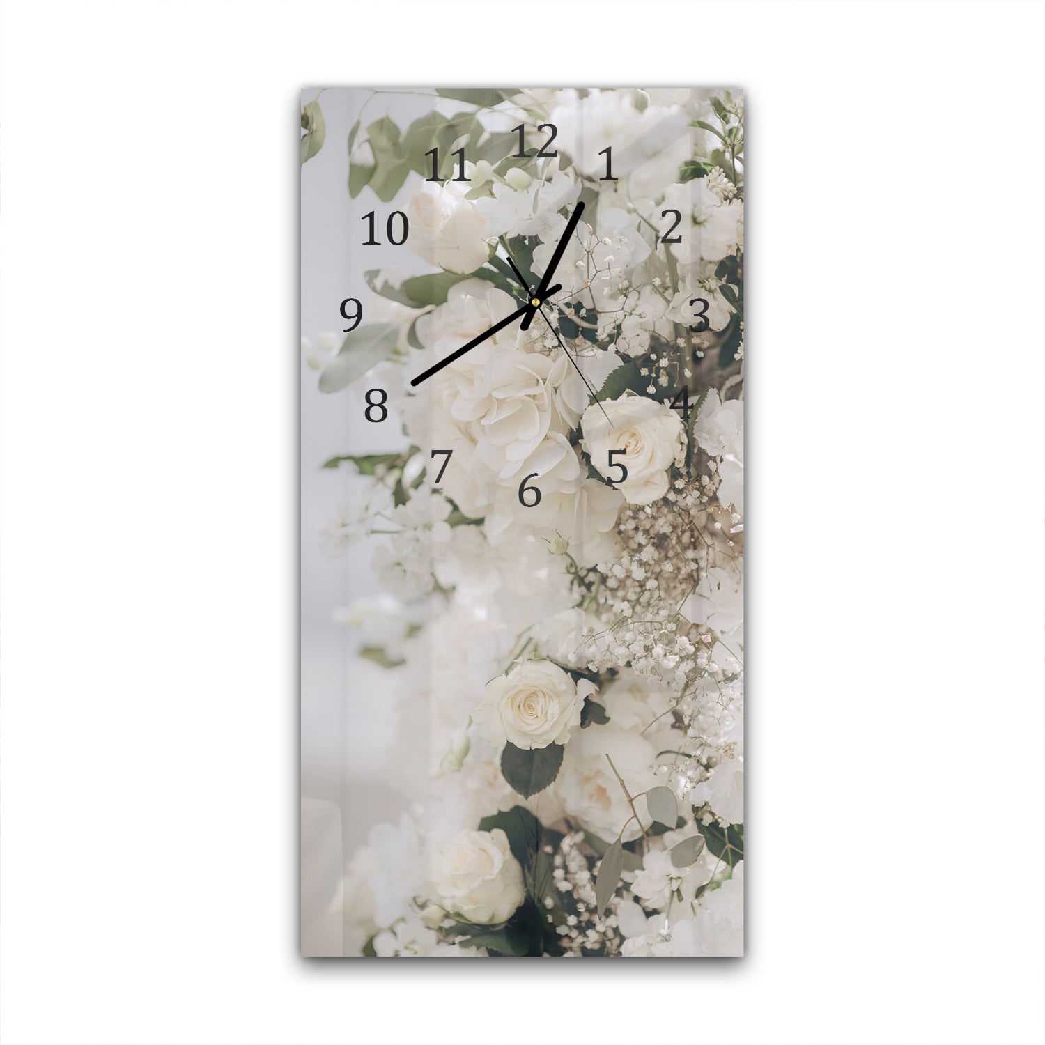 Wanduhr 30x60 - Weiße Blumen-Deko