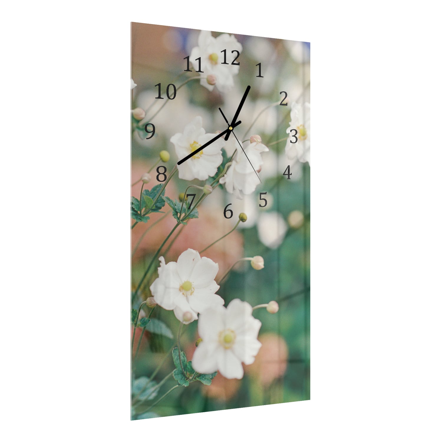 Wanduhr 30x60 - Weiße Blumen im Garten