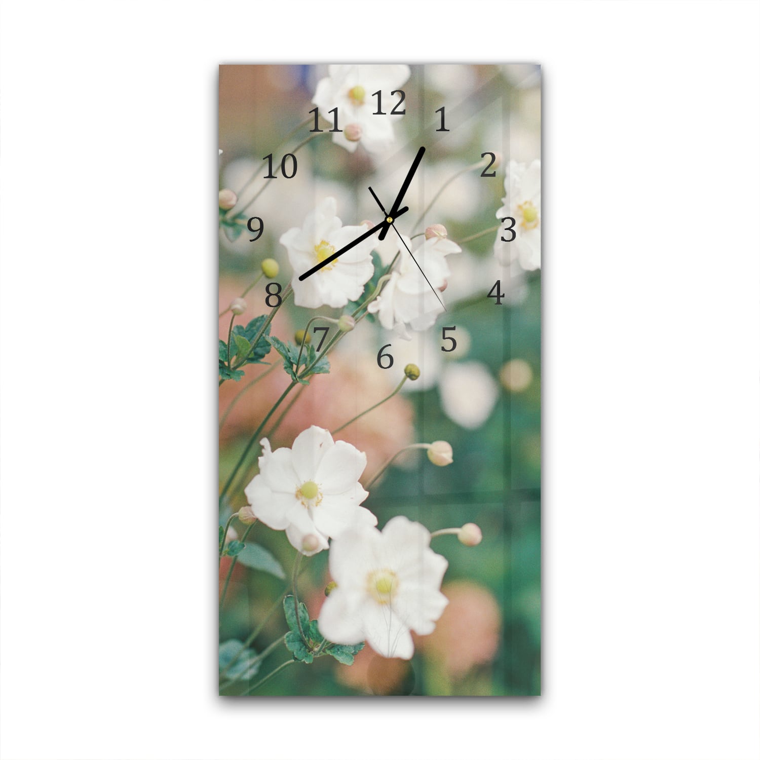 Wanduhr 30x60 - Weiße Blumen im Garten