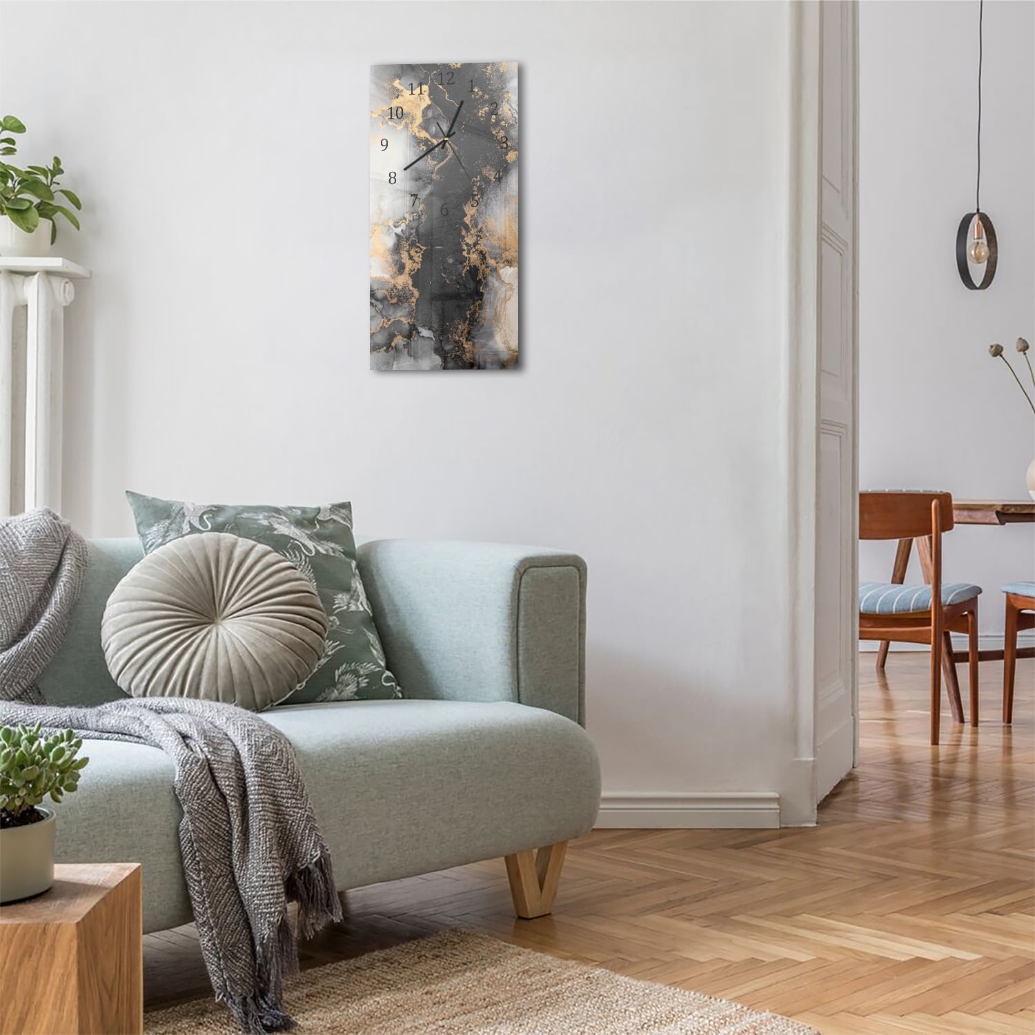 Wanduhr 30x60 - Luxuriöser Schwarz-Gold-Marmor