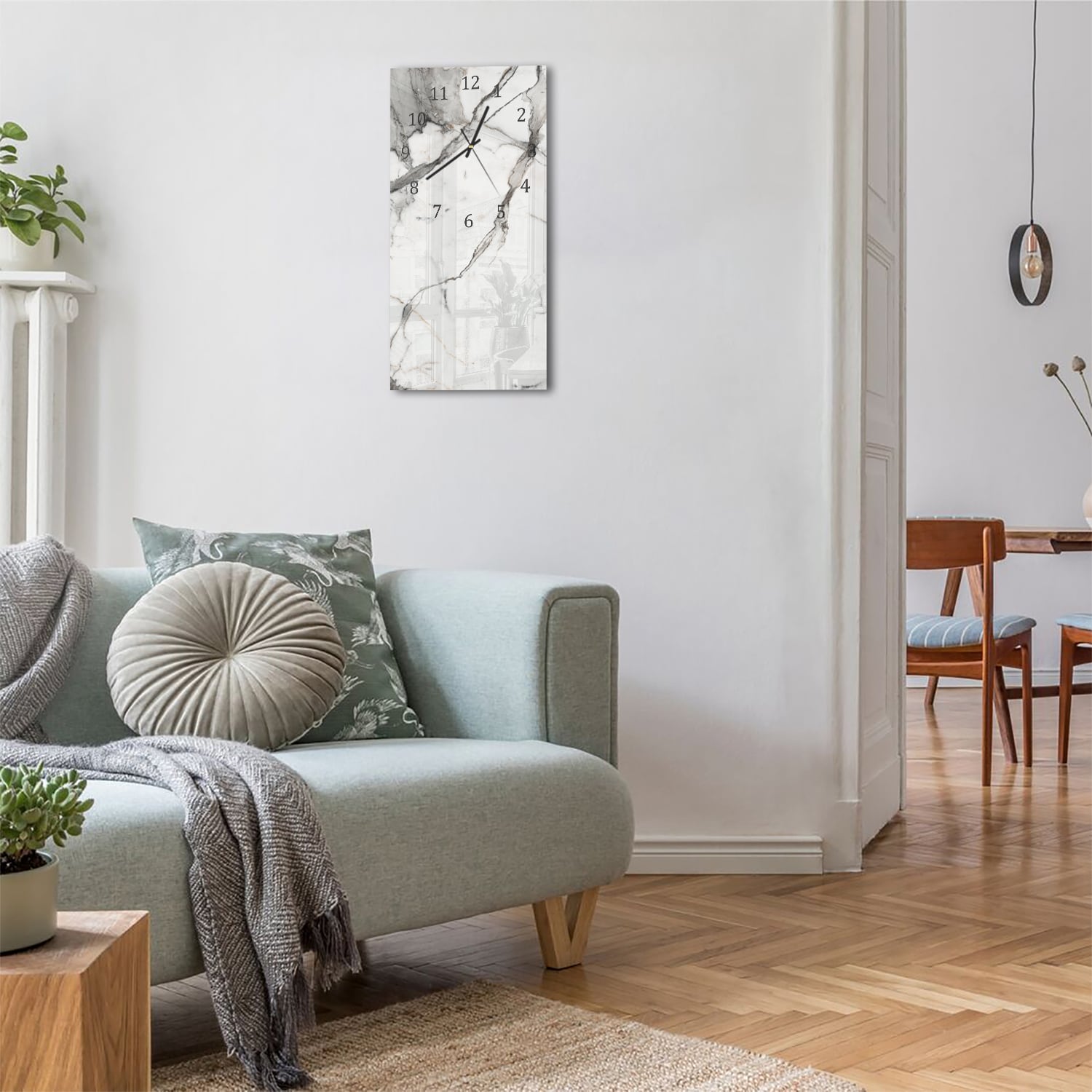 Wanduhr 30x60 - Weiß-grauer Marmor