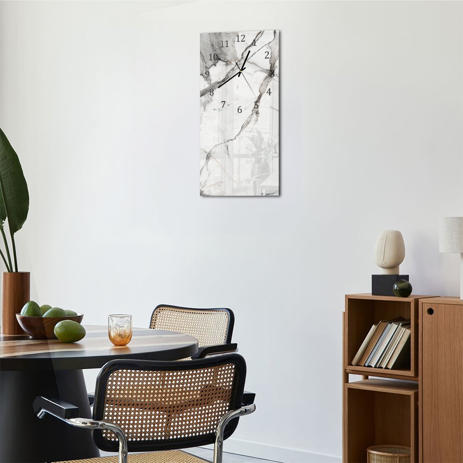 Wanduhr 30x60 - Weiß-grauer Marmor