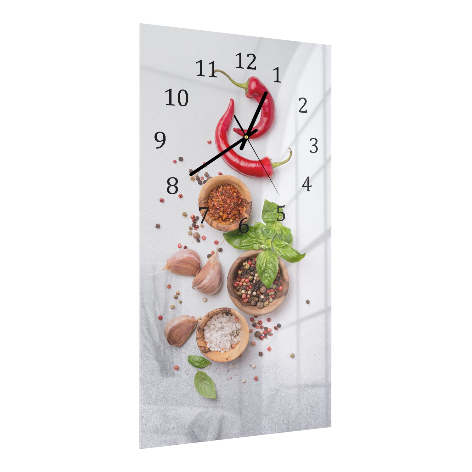 Wanduhr 30x60 - Chilischoten und Kräuter