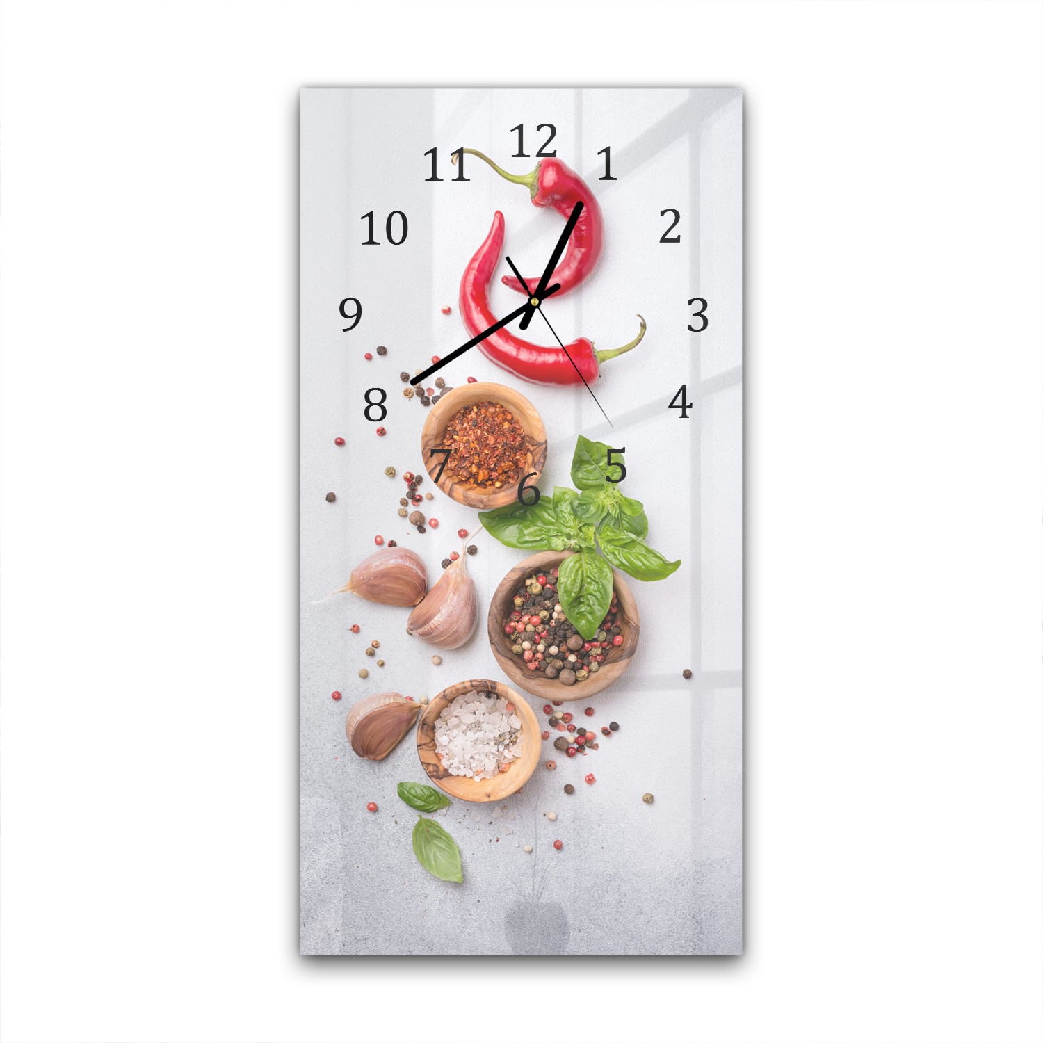 Wanduhr 30x60 - Chilischoten und Kräuter