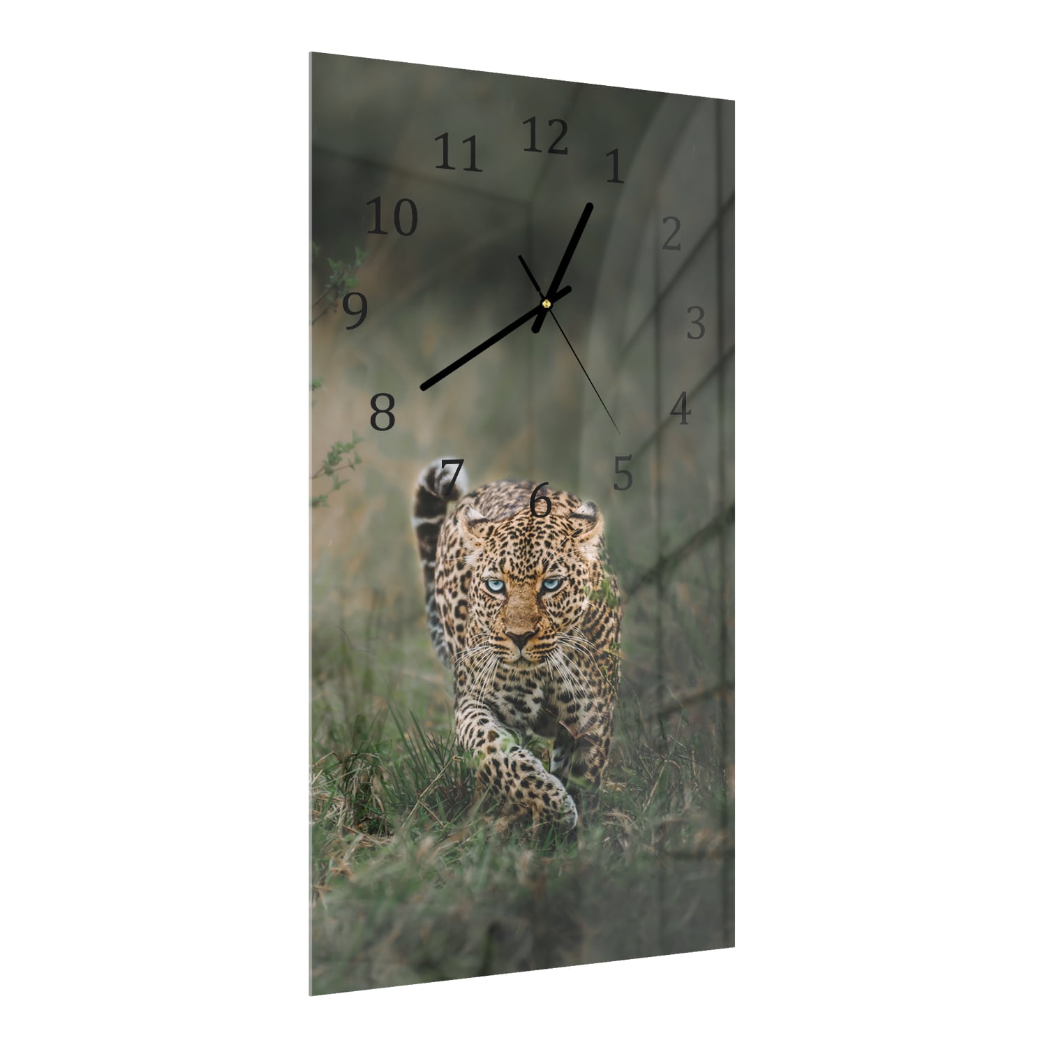 Wanduhr 30x60 - Leopard im Gras