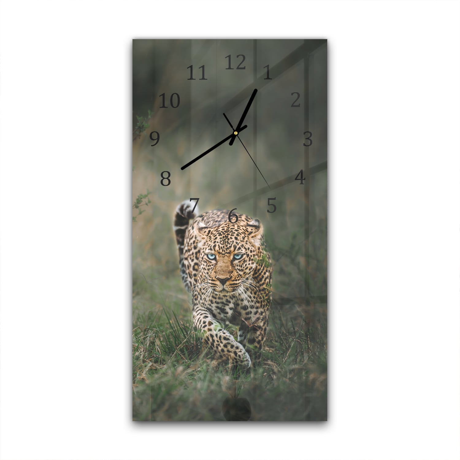 Wanduhr 30x60 - Leopard im Gras