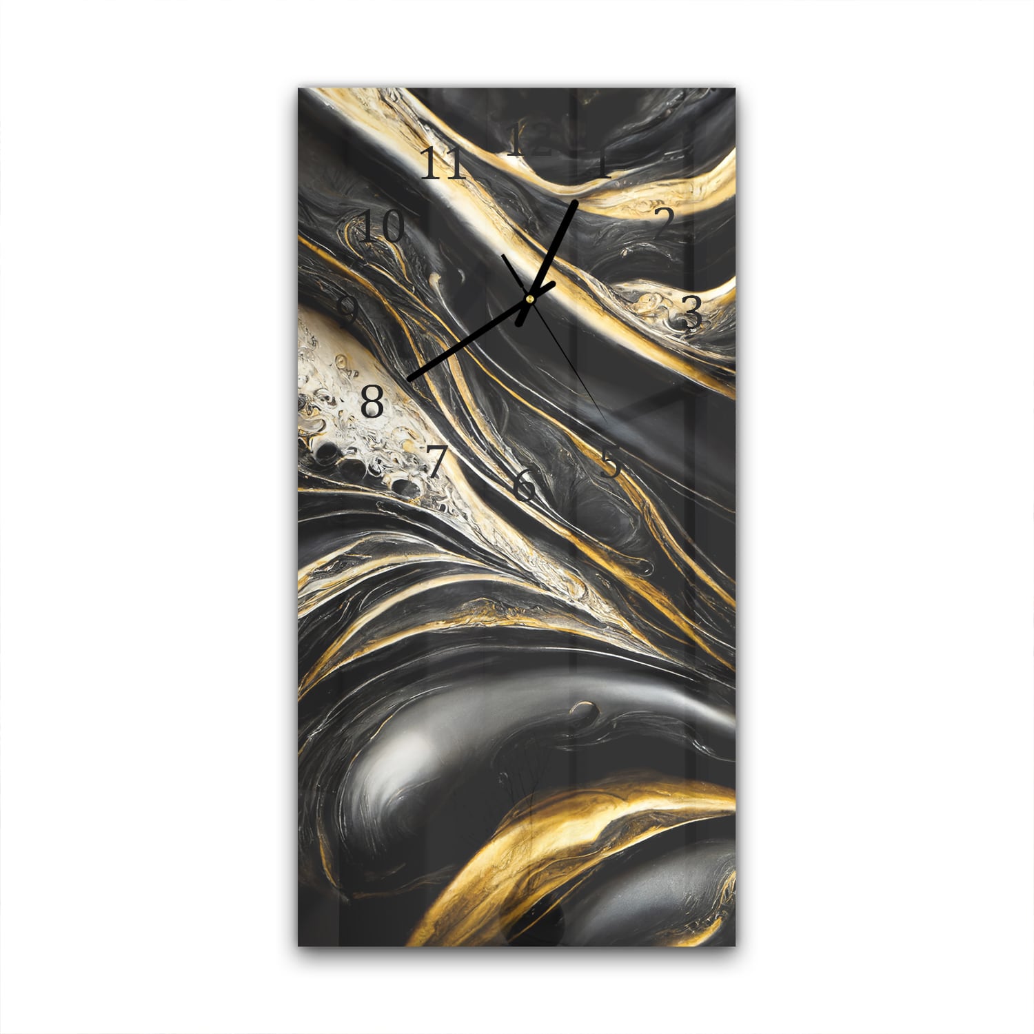 Wanduhr 30x60 - Abstrakter Gold-Schwarz-Marmor