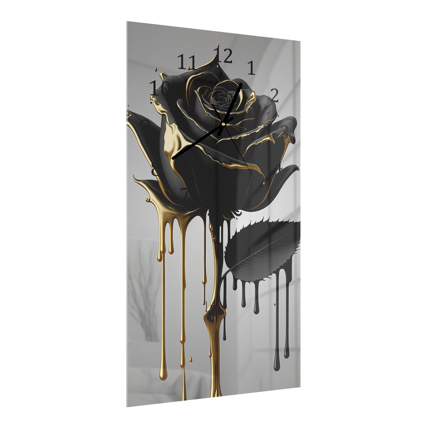 Wanduhr 30x60 - Tropfende goldene Rose