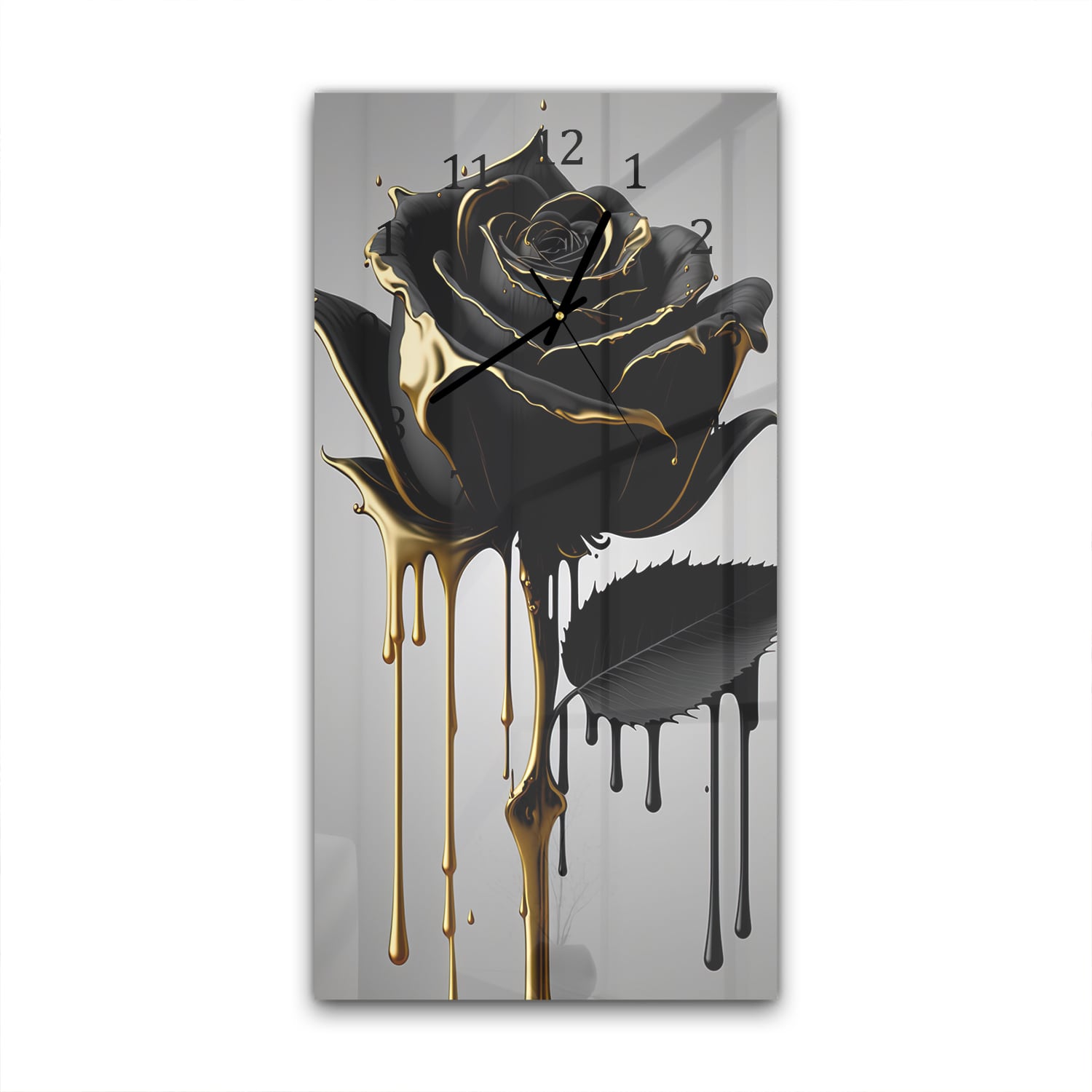 Wanduhr 30x60 - Tropfende goldene Rose