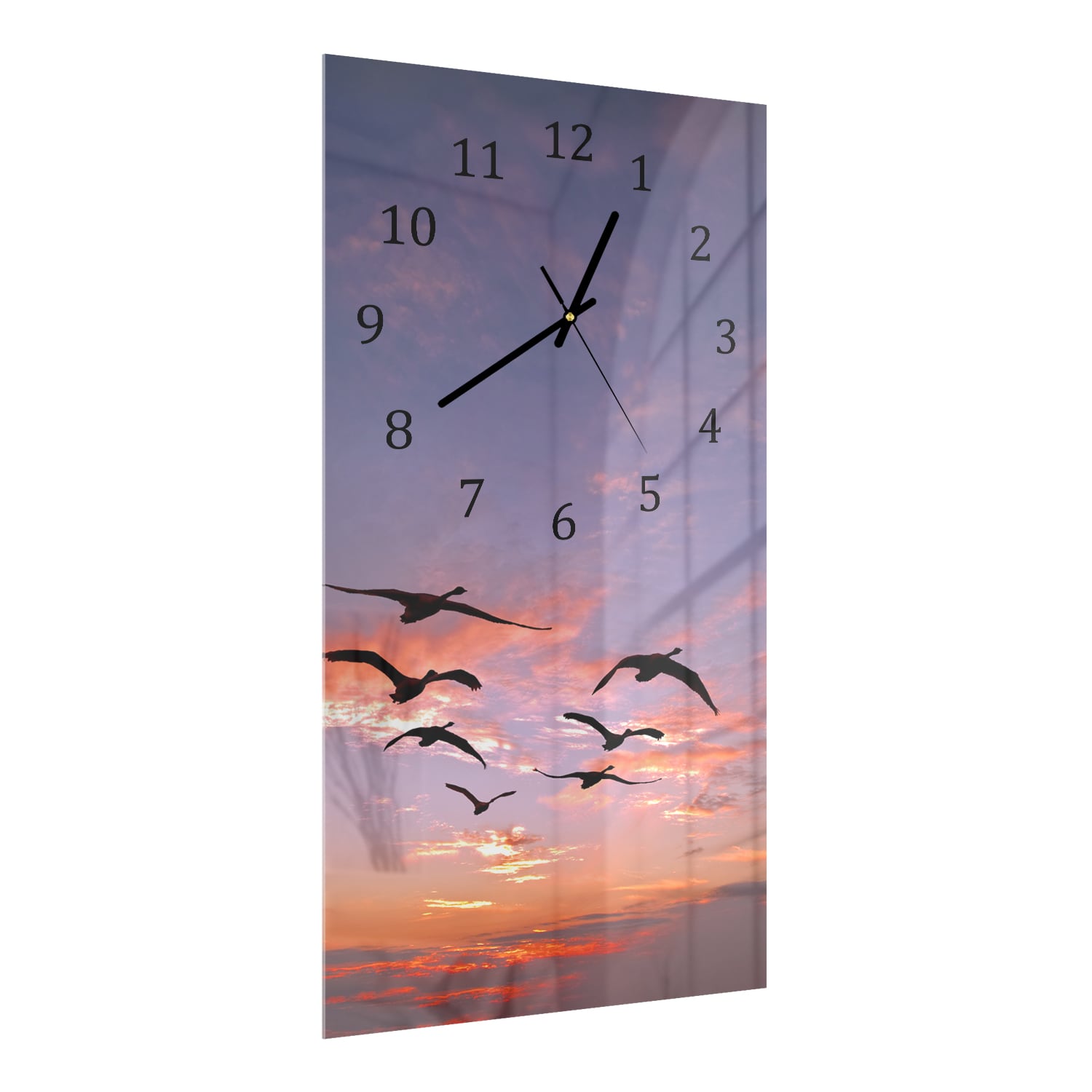 Wanduhr 30x60 - Schwanenschwarm