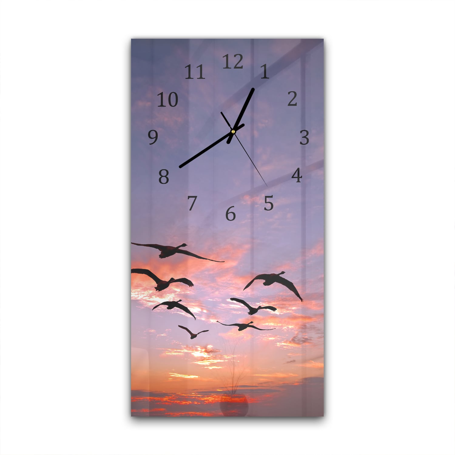 Wanduhr 30x60 - Schwanenschwarm