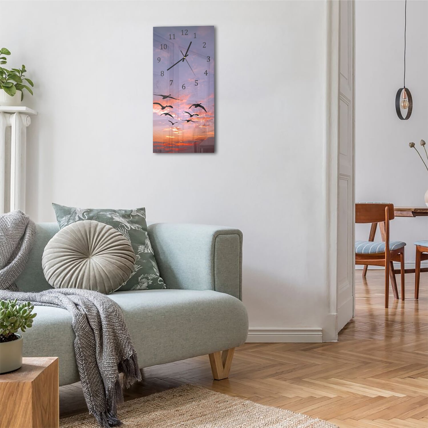 Wanduhr 30x60 - Schwanenschwarm