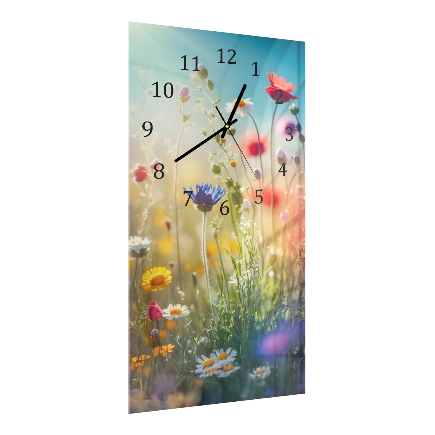 Wanduhr 30x60 - Bunte Wildblumenwiese