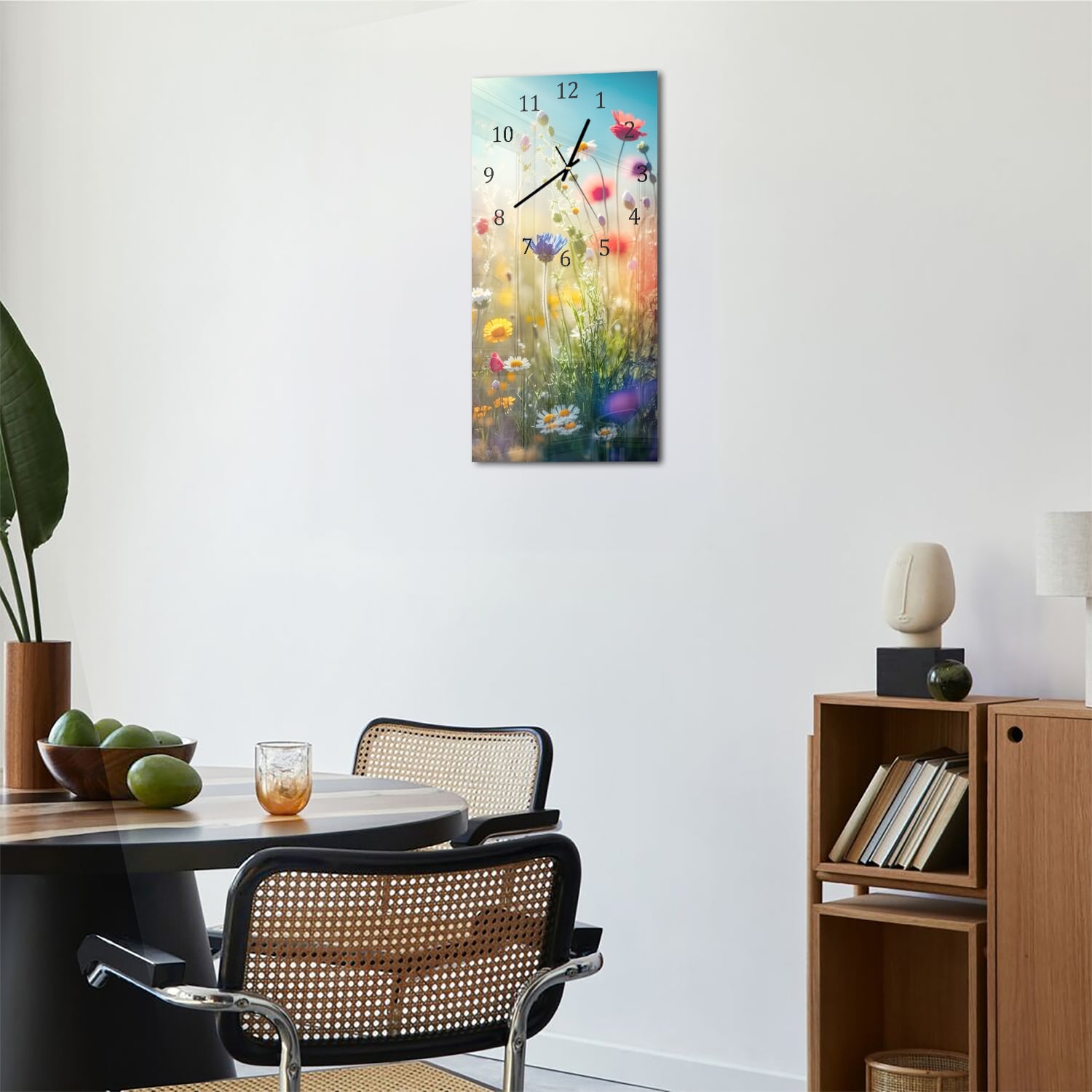 Wanduhr 30x60 - Bunte Wildblumenwiese