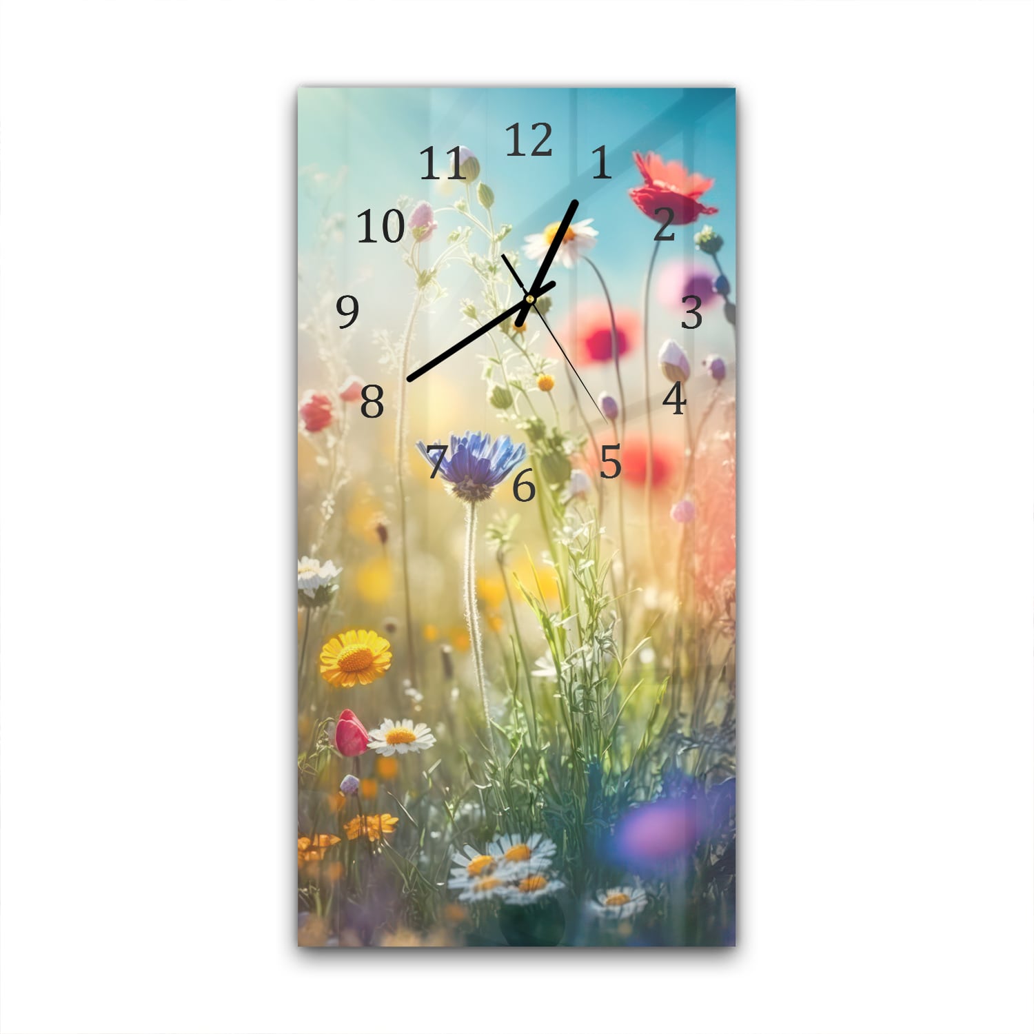 Wanduhr 30x60 - Bunte Wildblumenwiese