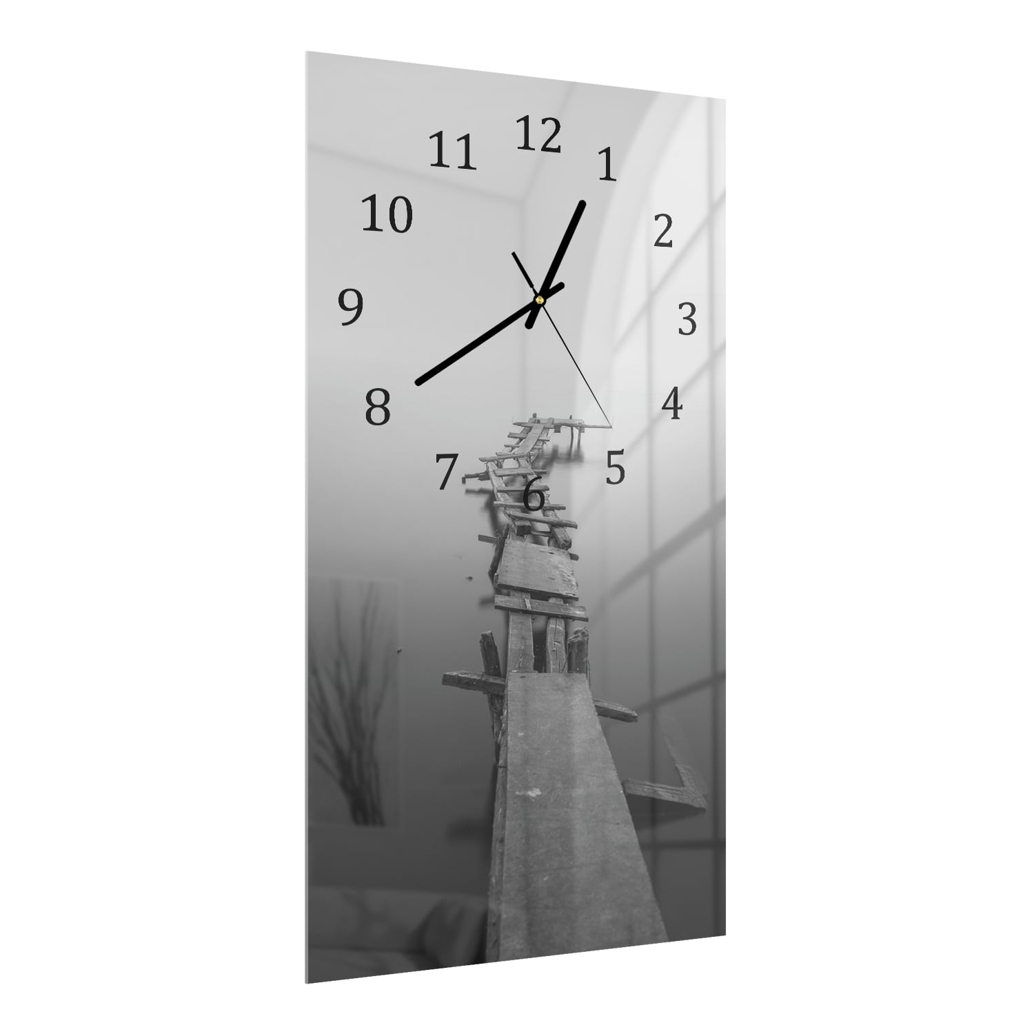 Wanduhr 30x60 - Schwarz-Weiß Steg