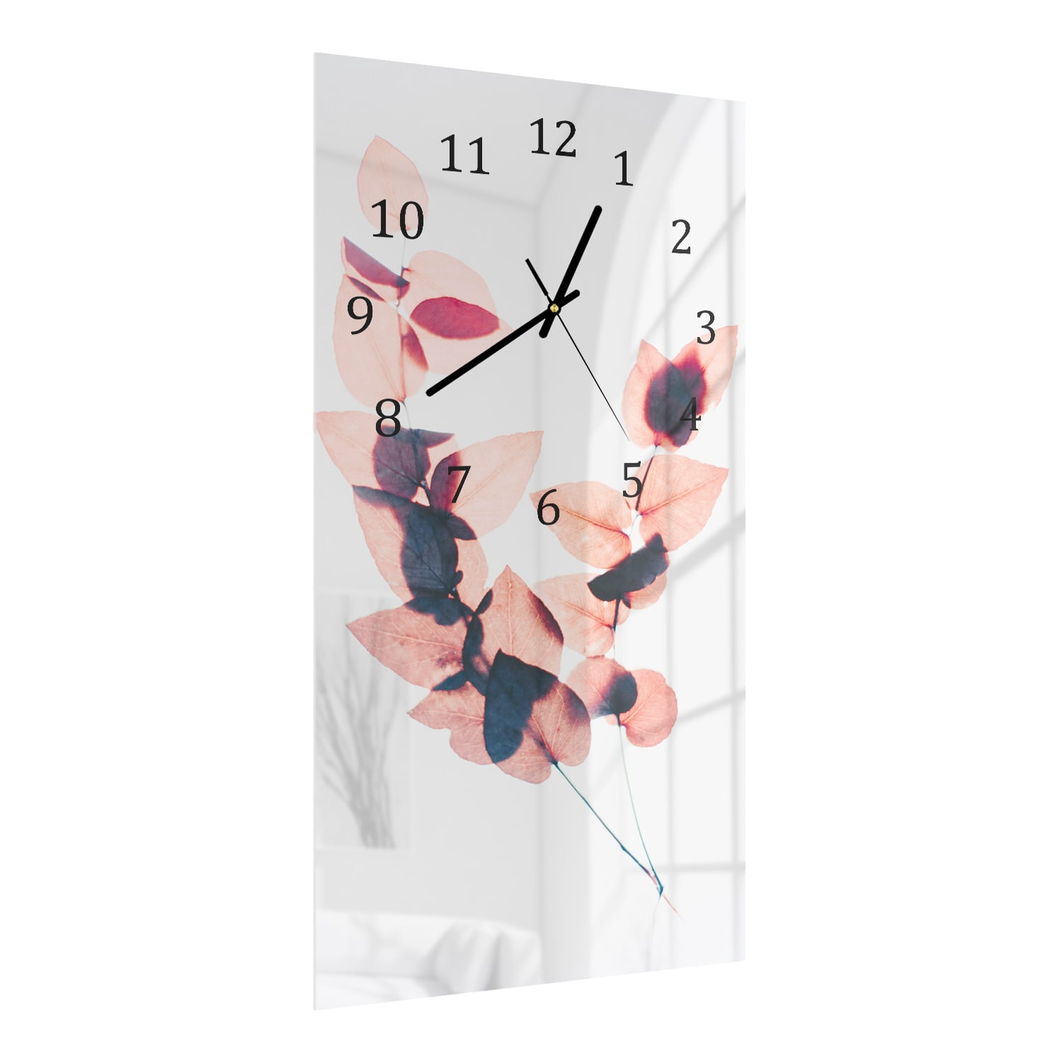 Wanduhr 30x60 - Aquarell rosa Blätter
