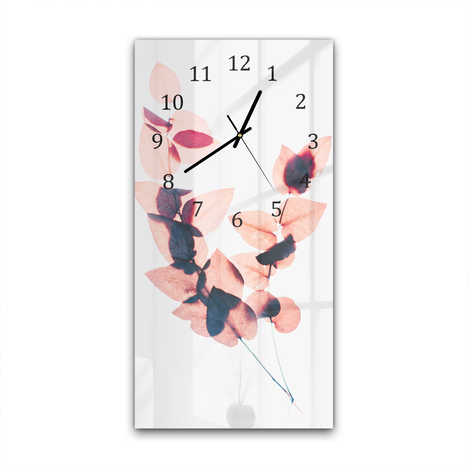 Wanduhr 30x60 - Aquarell rosa Blätter
