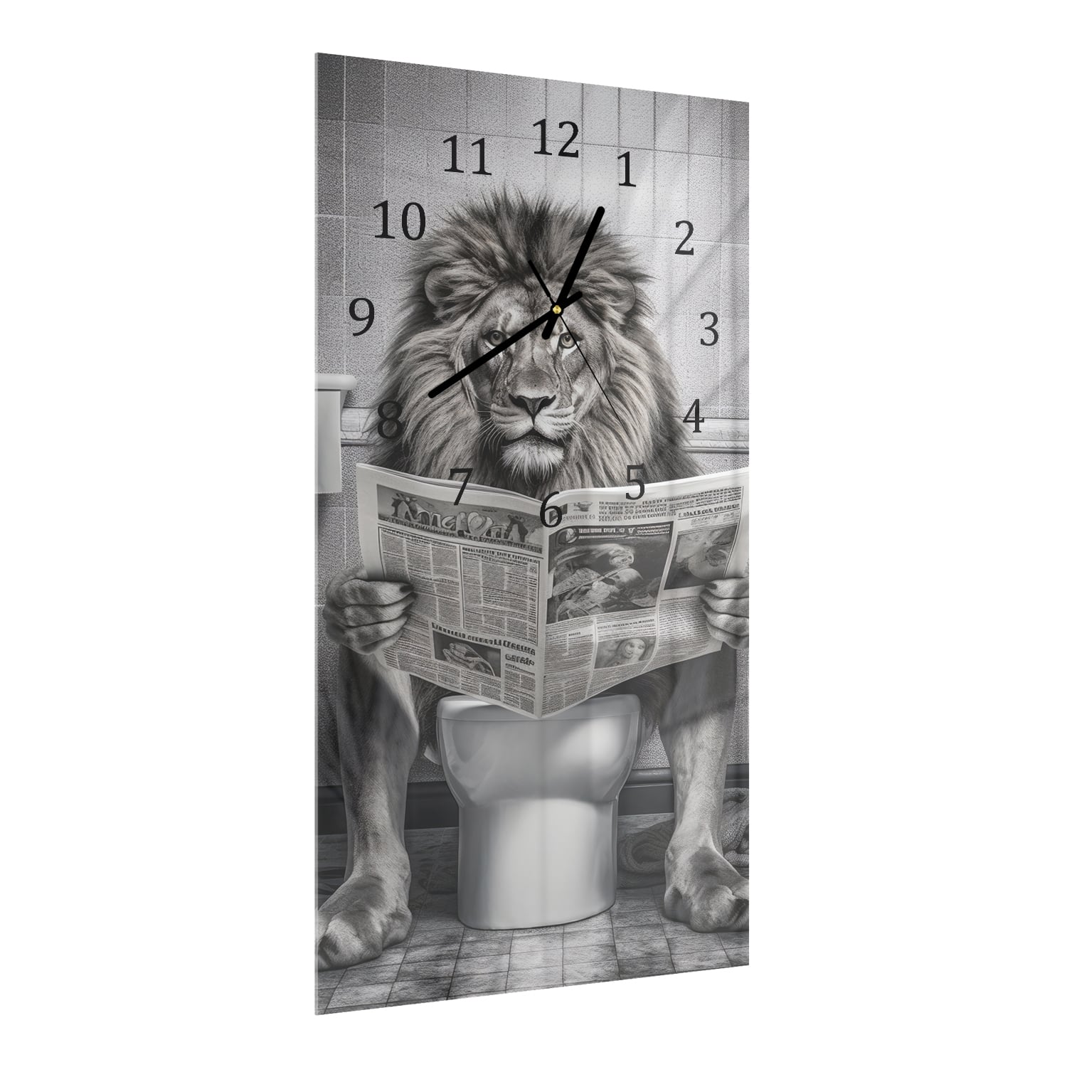 Wanduhr 30x60 - Löwe auf der Toilette