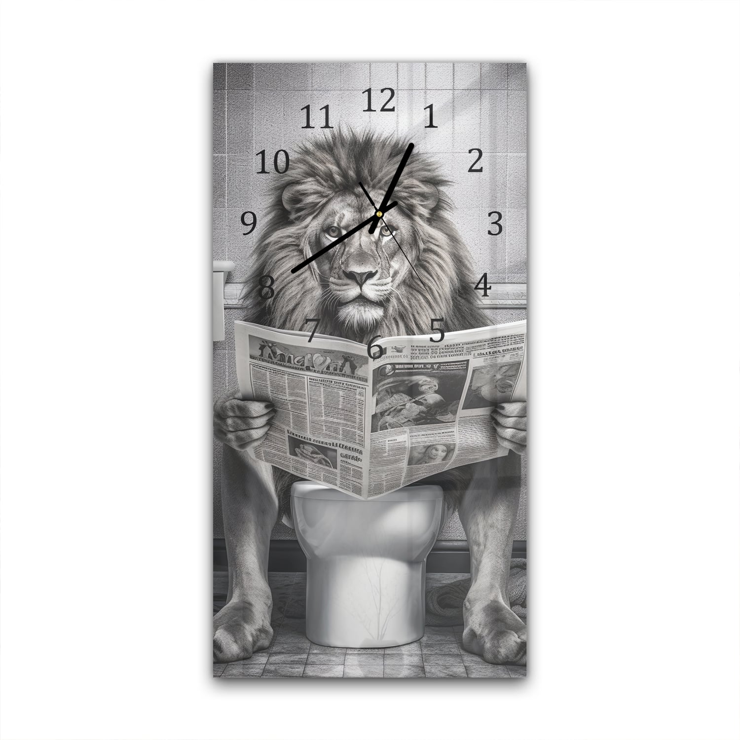 Wanduhr 30x60 - Löwe auf der Toilette