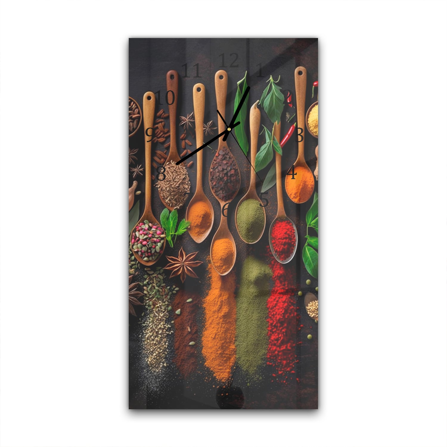 Wanduhr 30x60 - Kräutermischung auf Holzlöffeln